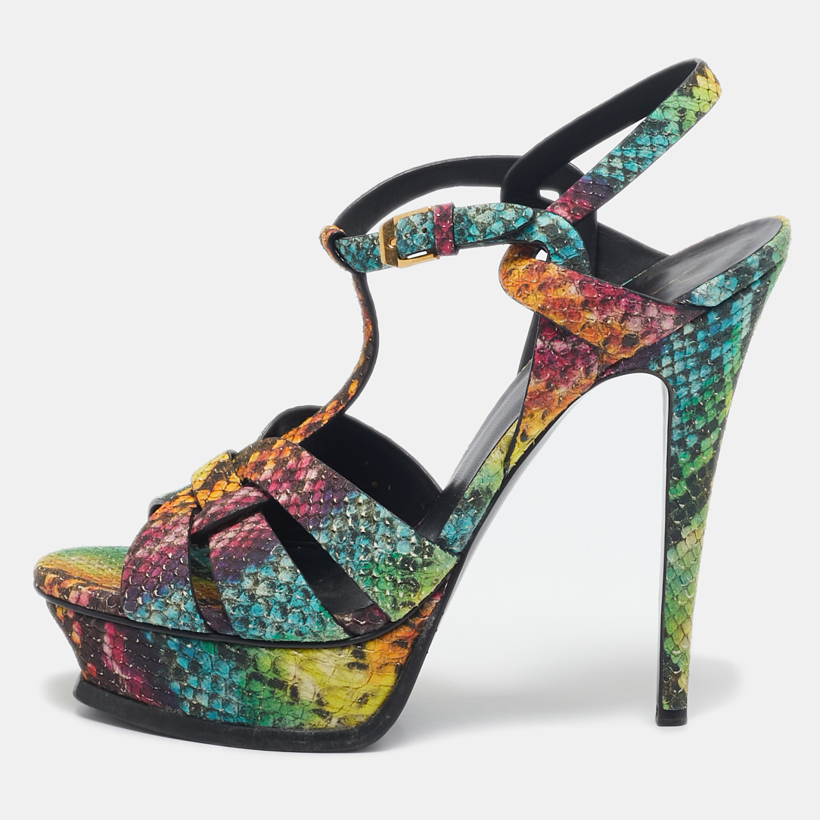 

Saint Laurent Multicolor Python Embossed Leather Tribute Sandals Size