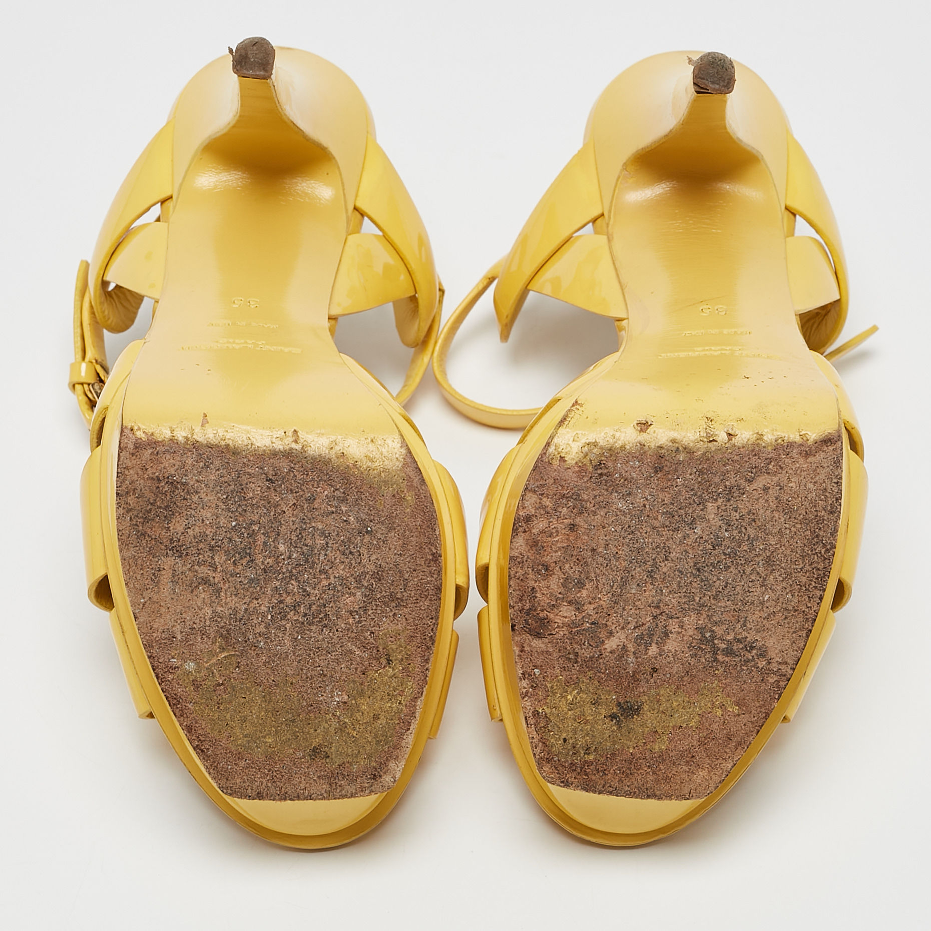 Saint Laurent Yellow Patent Leather Tribute Platform Sandals Size 35 