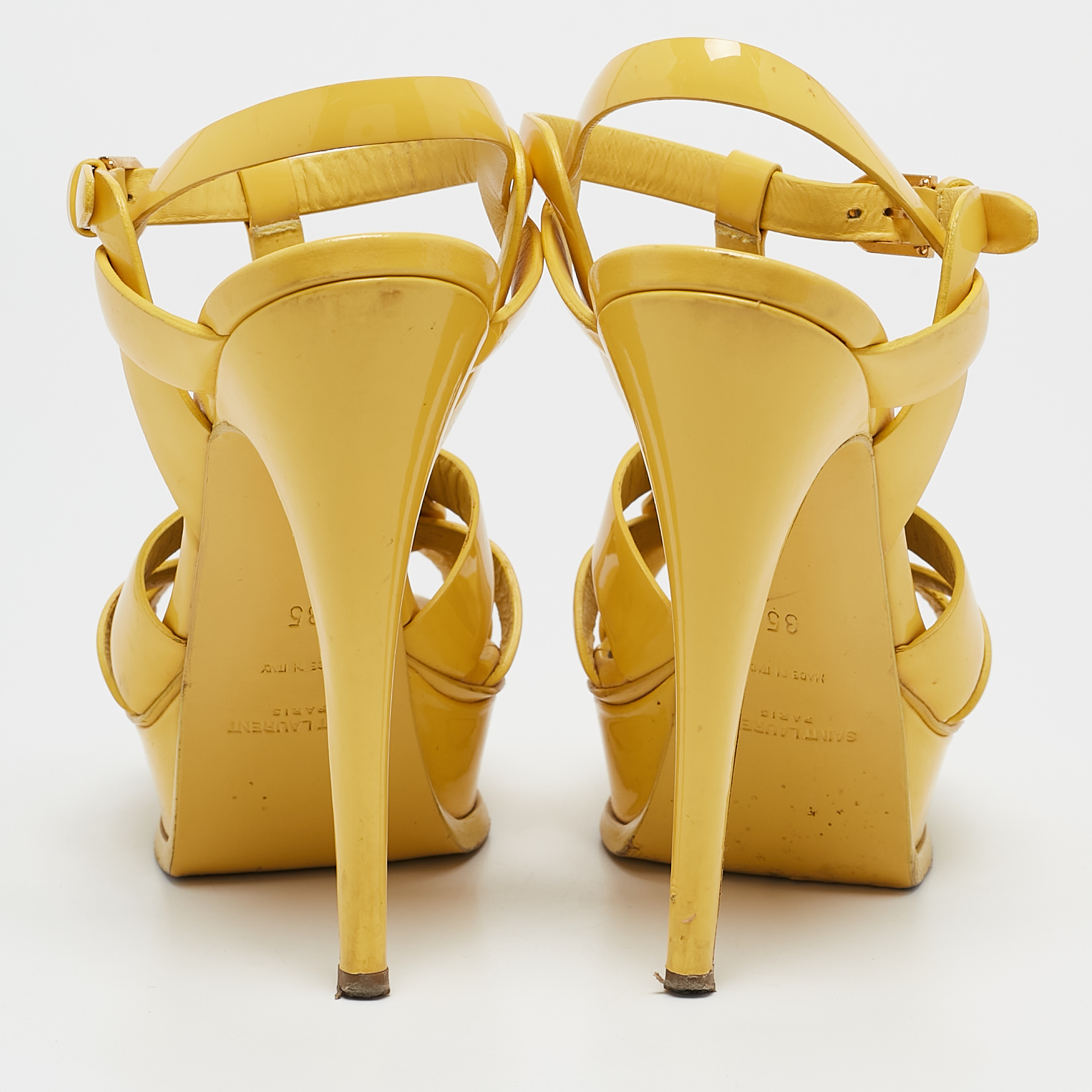 Saint Laurent Yellow Patent Leather Tribute Platform Sandals Size 35 