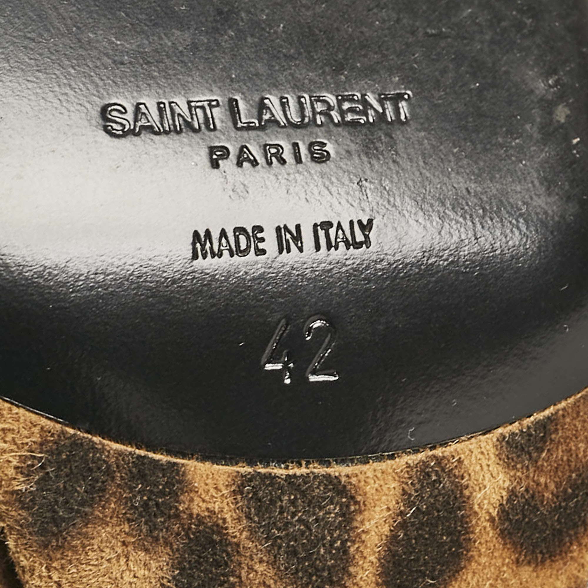 Saint Laurent Brown Leopard Print Suede Ankle Strap Sandals Size 42 