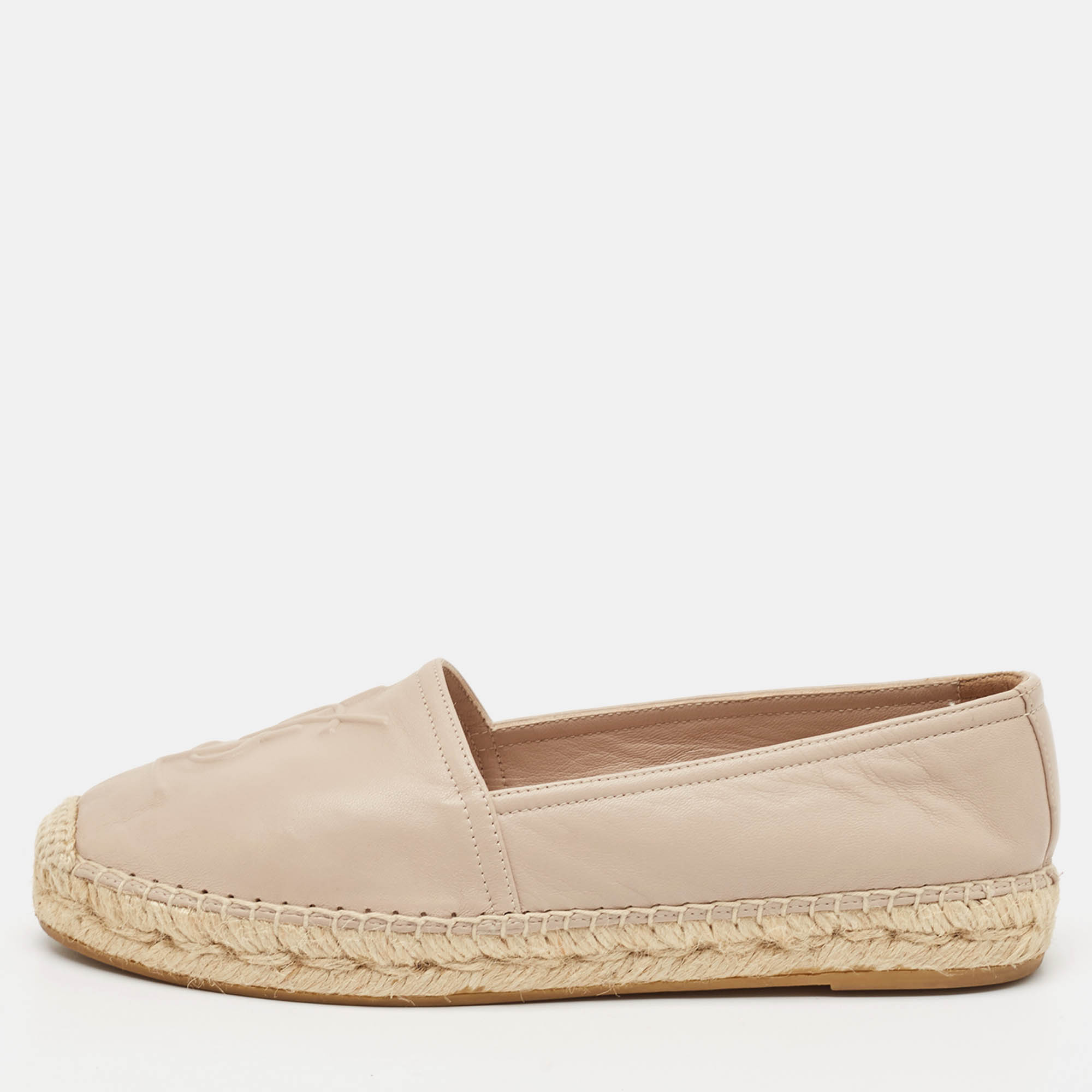 

Saint Laurent Beige Leather Cassandre Espadrille Flats Size