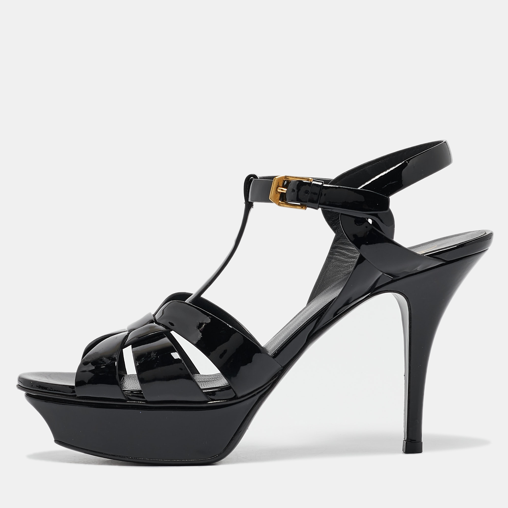 

Saint Laurent Black Patent Leather Tribute Platform Sandals Size