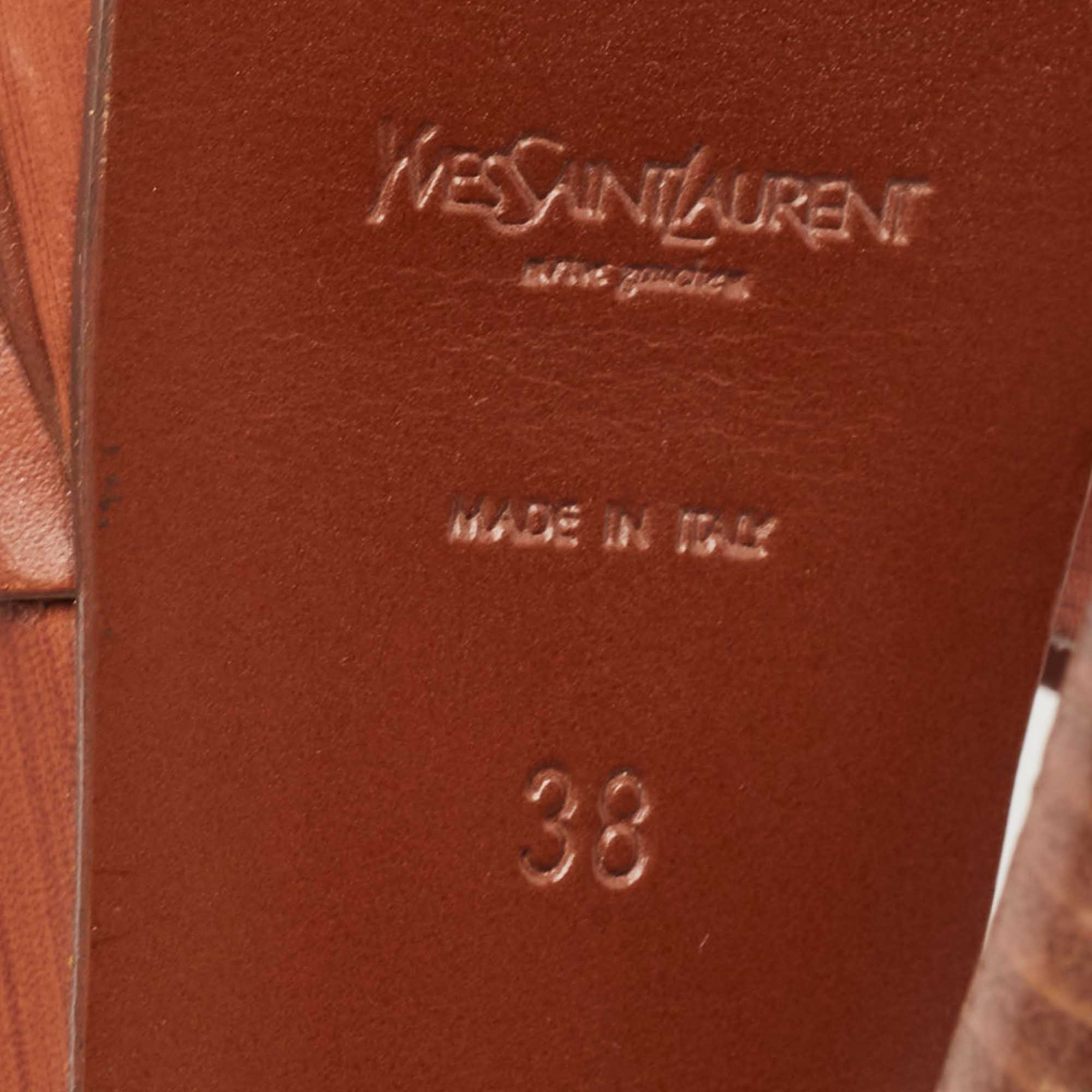 Saint Laurent Brown Leather Tribute Platform Ankle Strap Sandals Size 38 