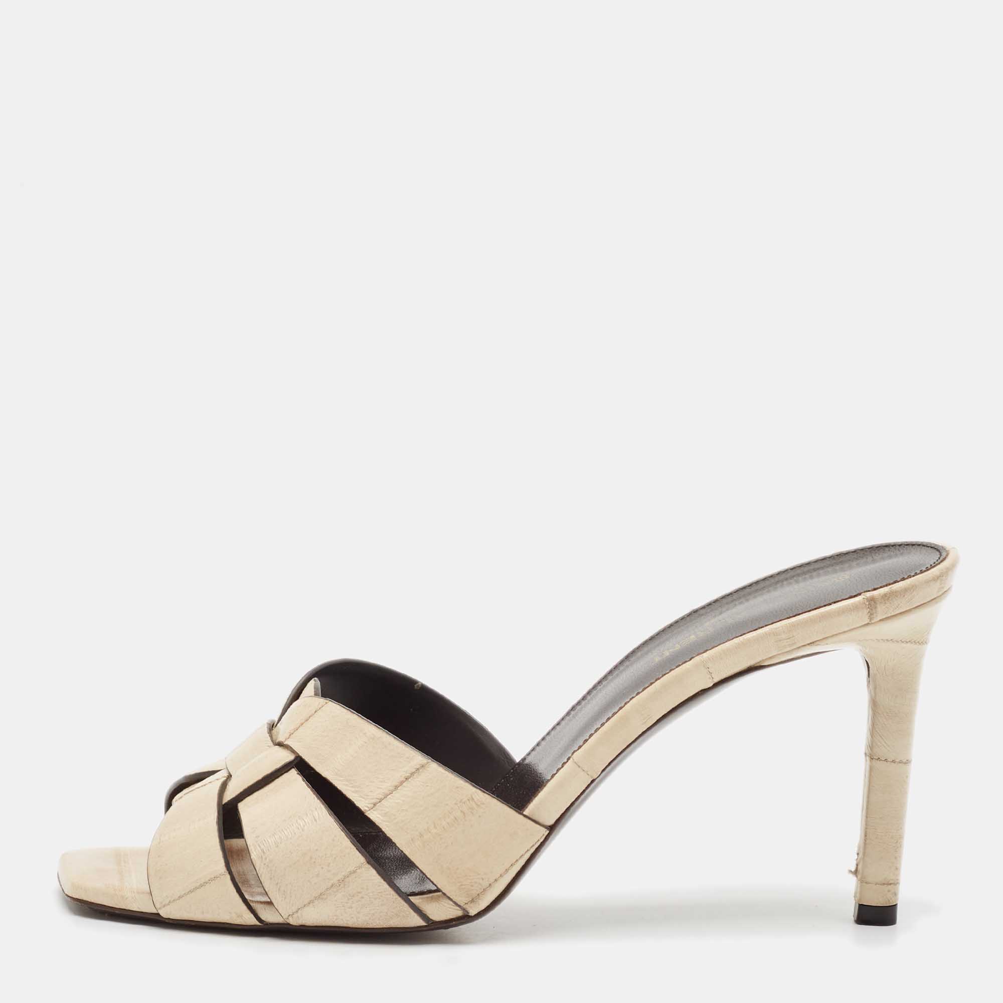 

Saint Laurent Cream Eel Leather Tribute Slide Sandals Size