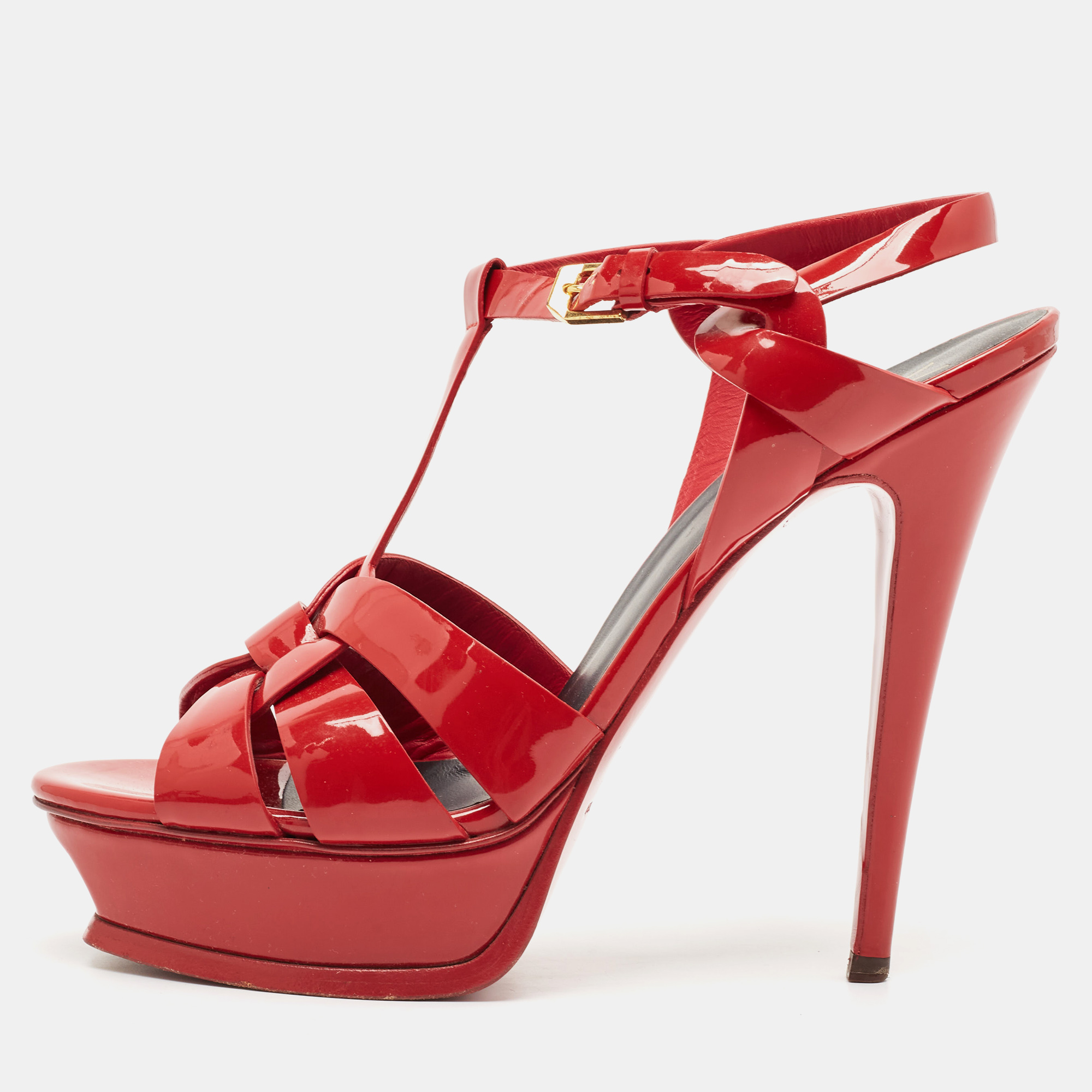 

Saint Laurent Red Leather Tribute Platform Sandals Size