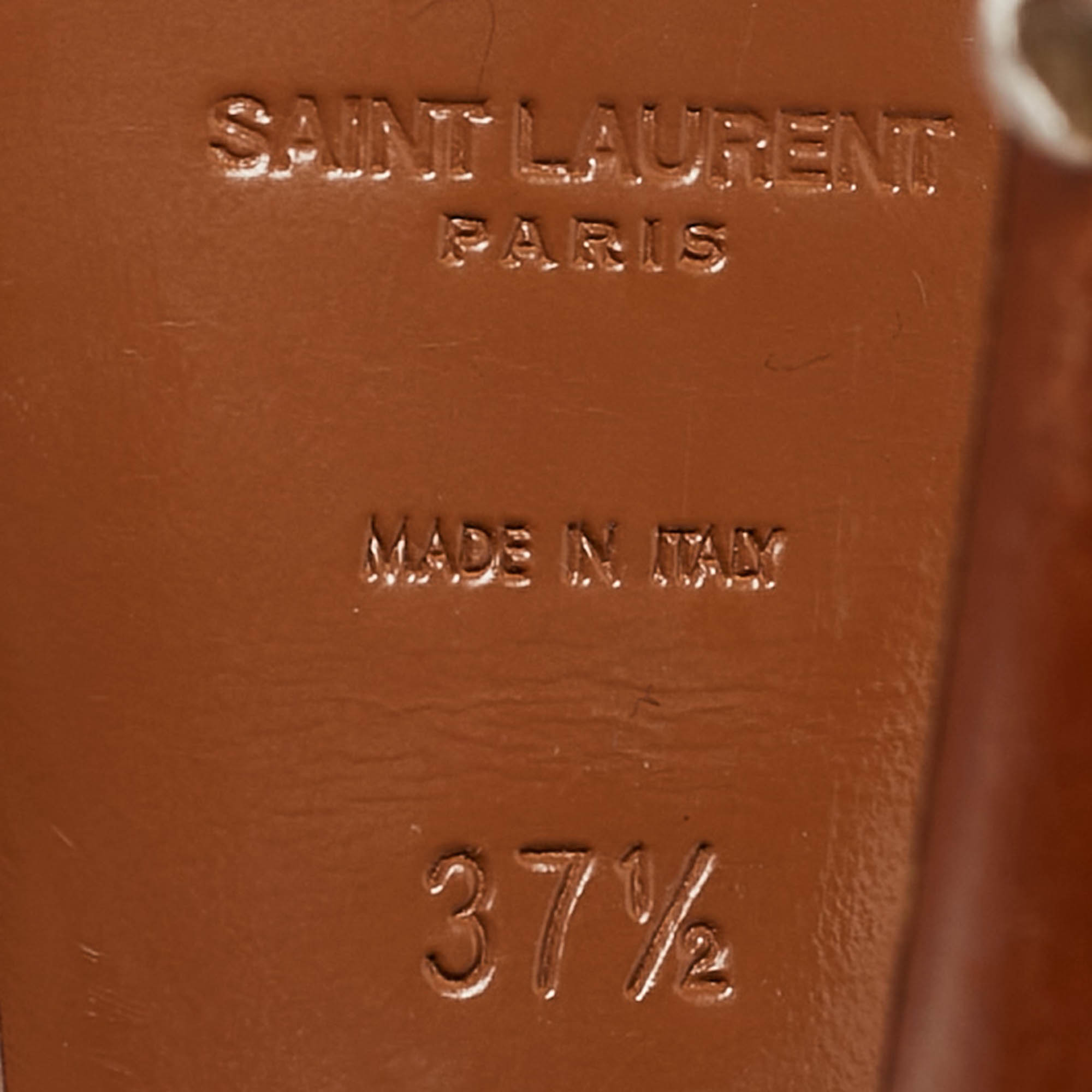 Saint Laurent Brown Leather Tribute Platform Sandals Size 37.5 