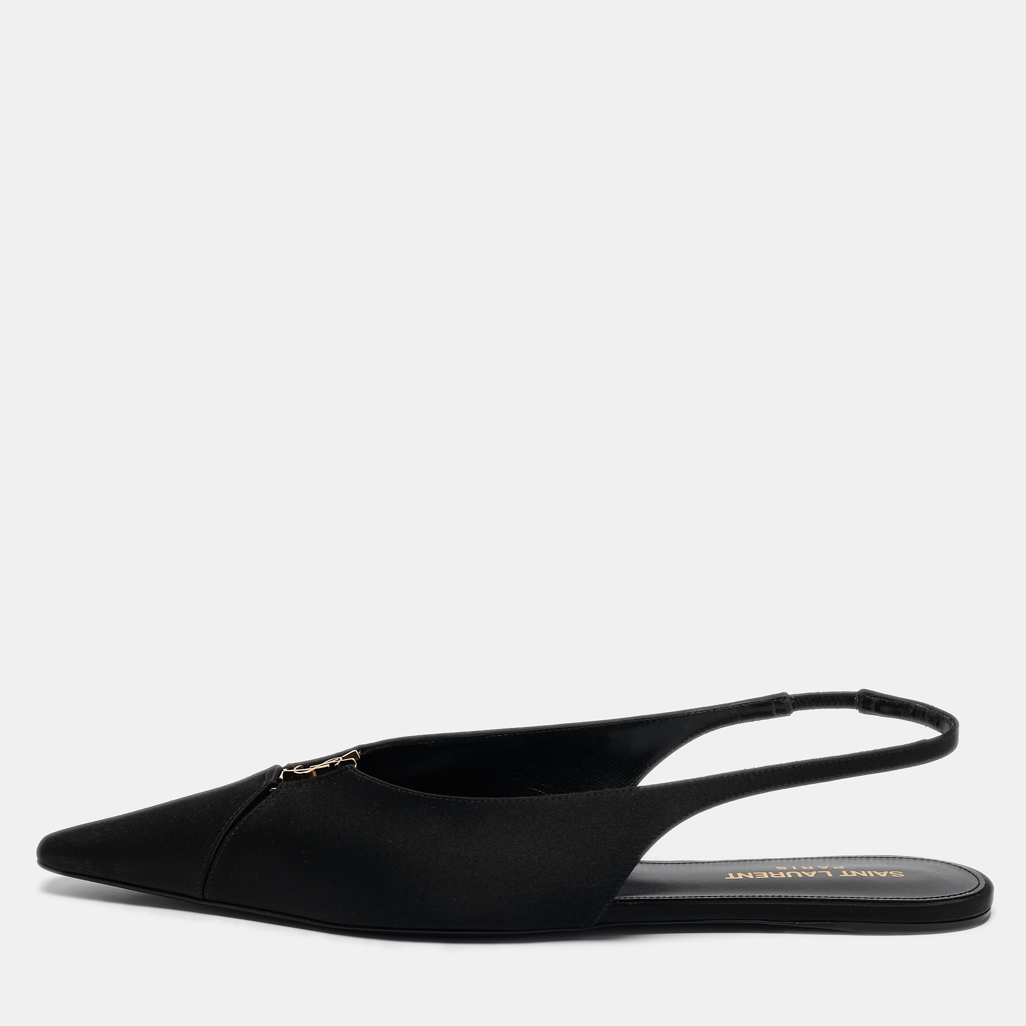 

Saint Laurent Black Satin Babylone Slingback Flats Size