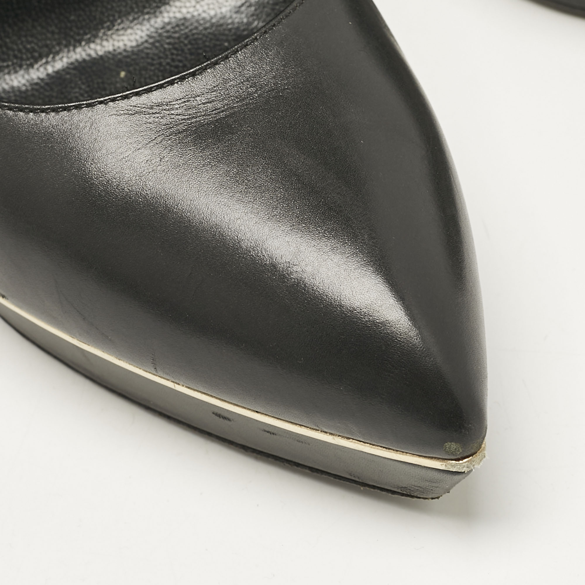 Saint Laurent Black Patent Leather Pointed Toe Ankle Strap Platform Pumps Size 40.5 