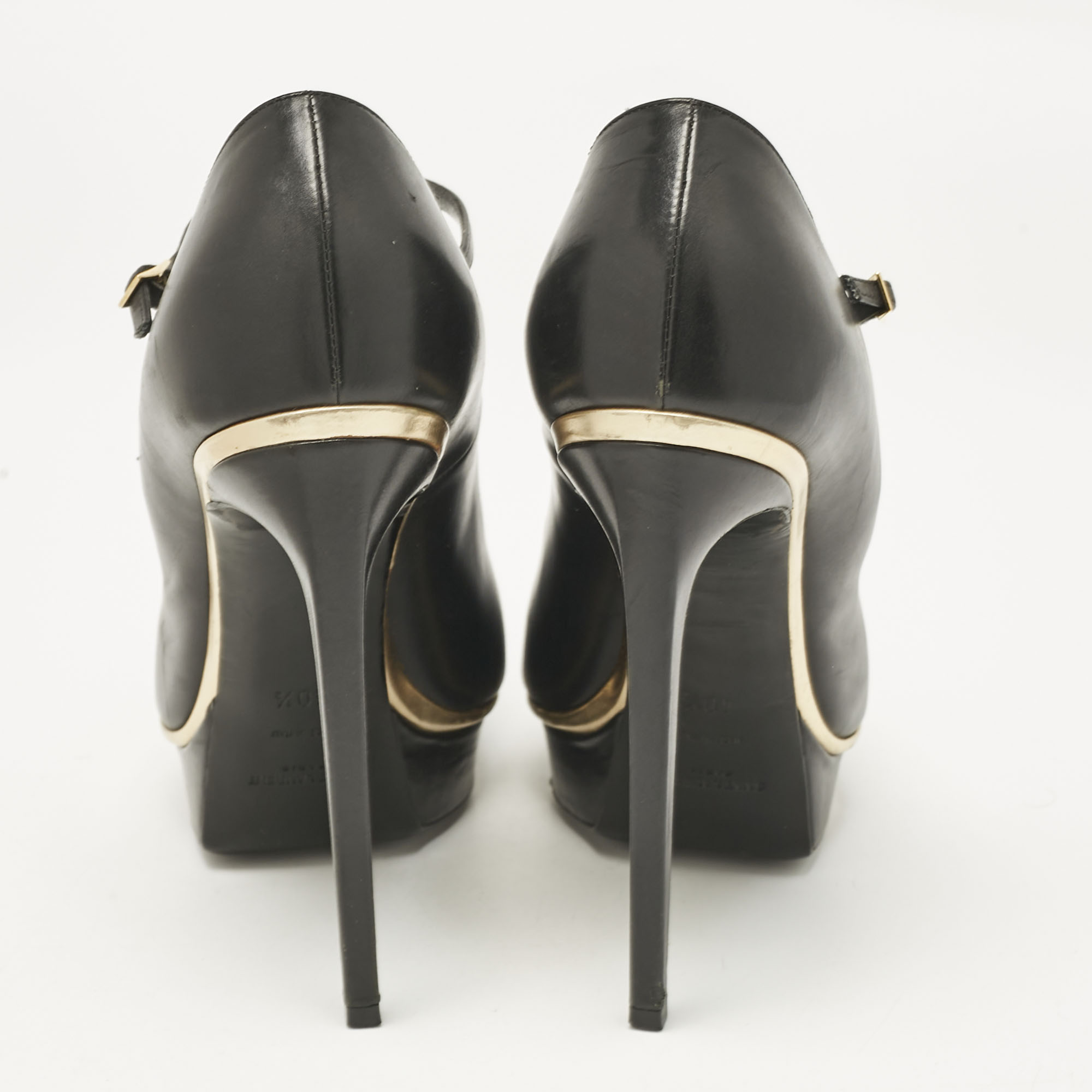 Saint Laurent Black Patent Leather Pointed Toe Ankle Strap Platform Pumps Size 40.5 