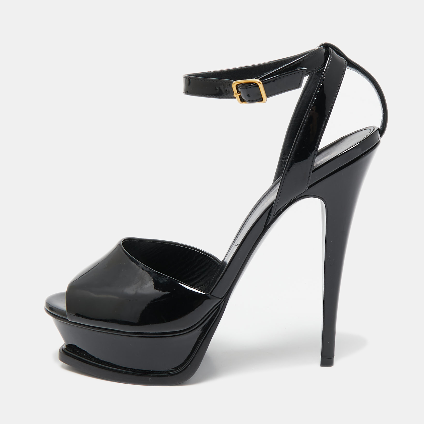 

Saint Laurent Black Patent Leather Jodie Platform Ankle Strap Sandals Size