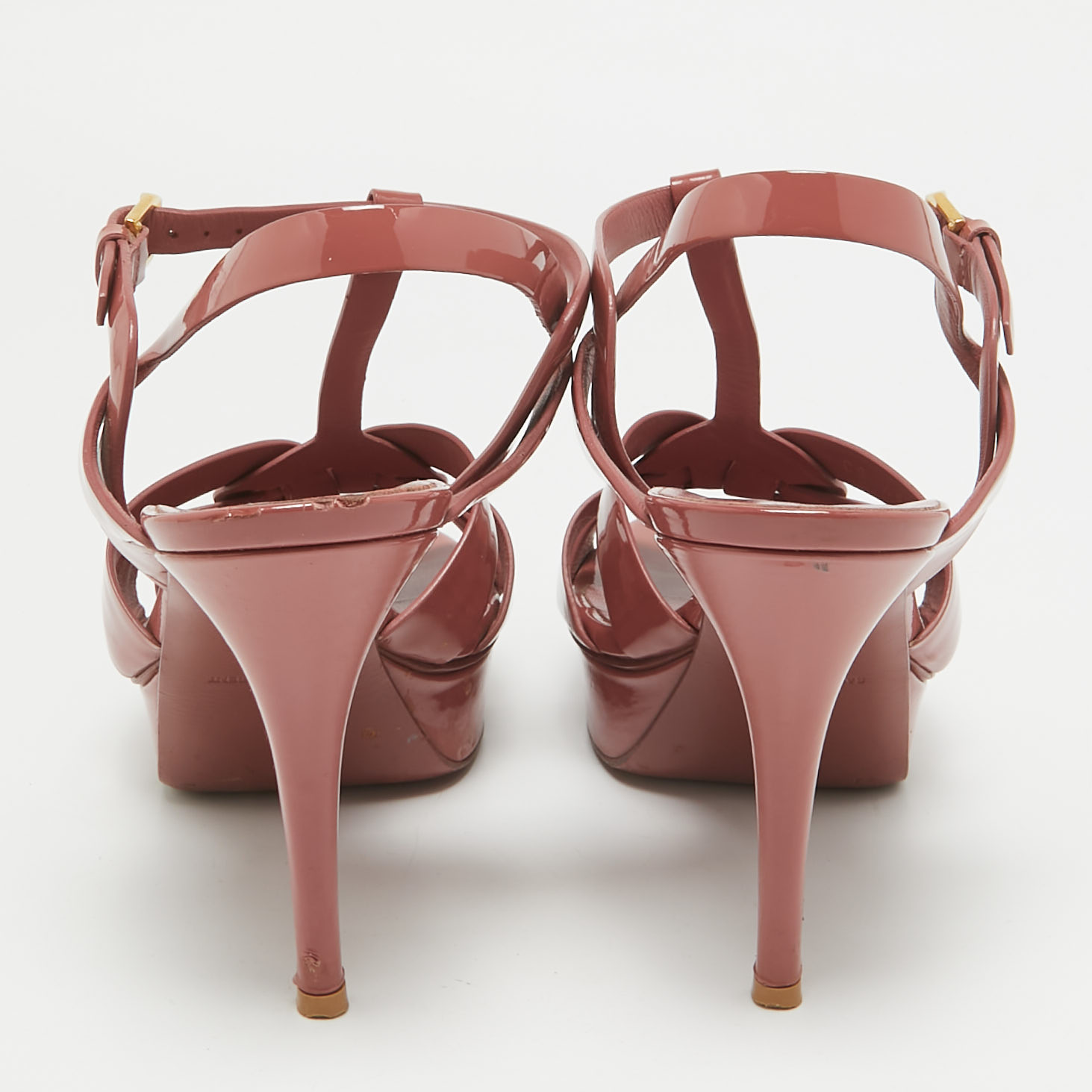 Saint Laurent Pink Patent Leather Tribute Sandals Size 41 