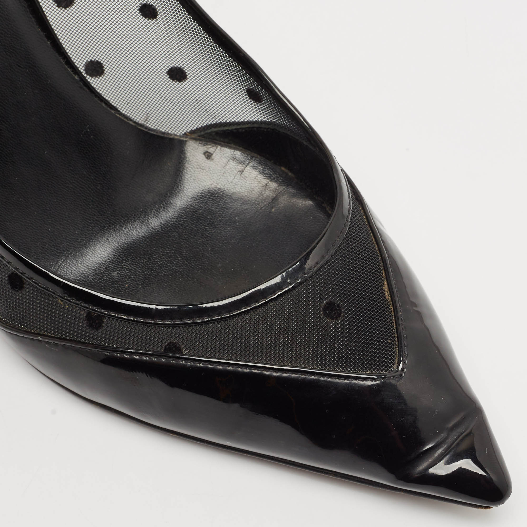 Saint Laurent Black Mesh and Leather Pointed Toe Pumps Size 39 