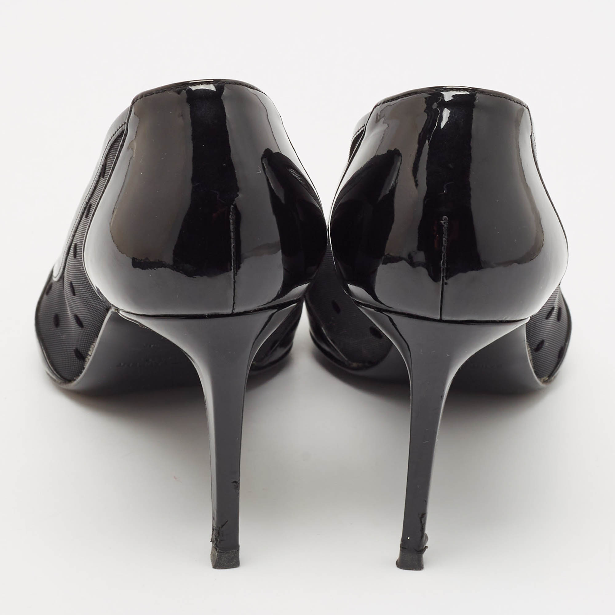 Saint Laurent Black Mesh and Leather Pointed Toe Pumps Size 39 