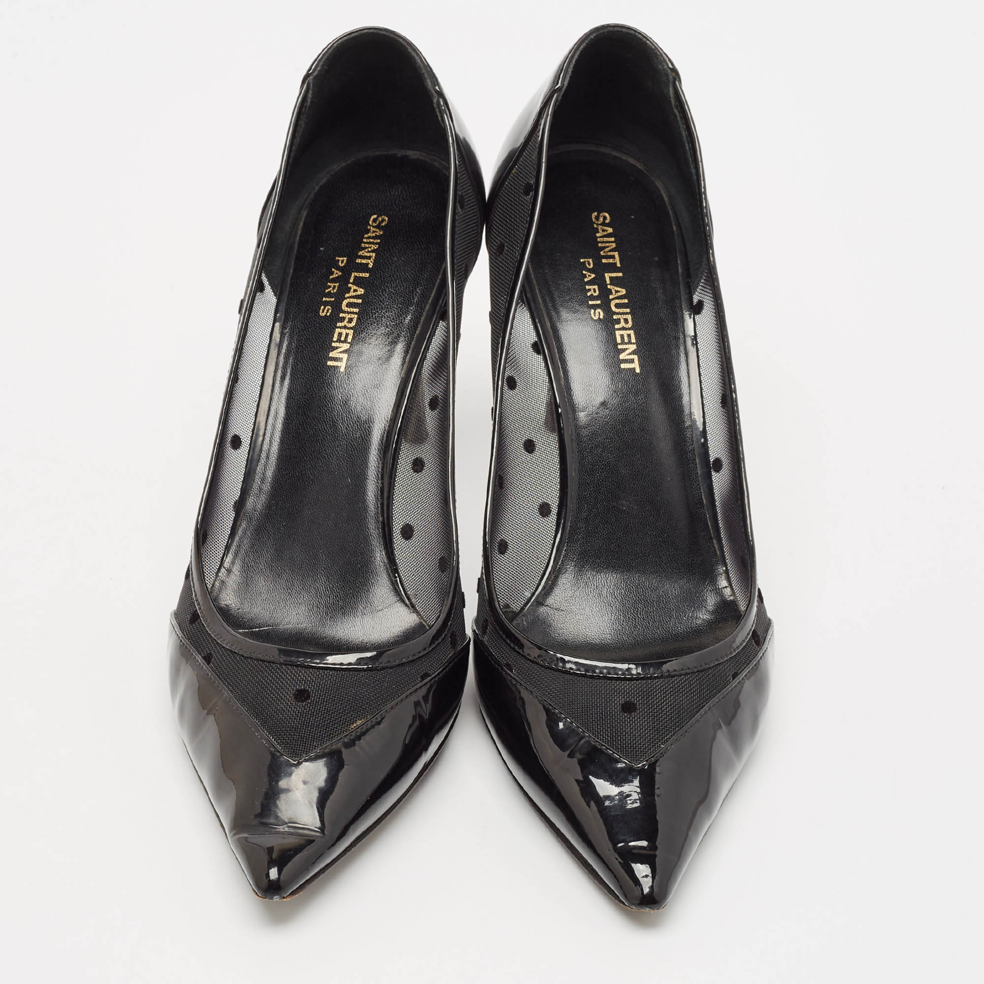 Saint Laurent Black Mesh and Leather Pointed Toe Pumps Size 39 