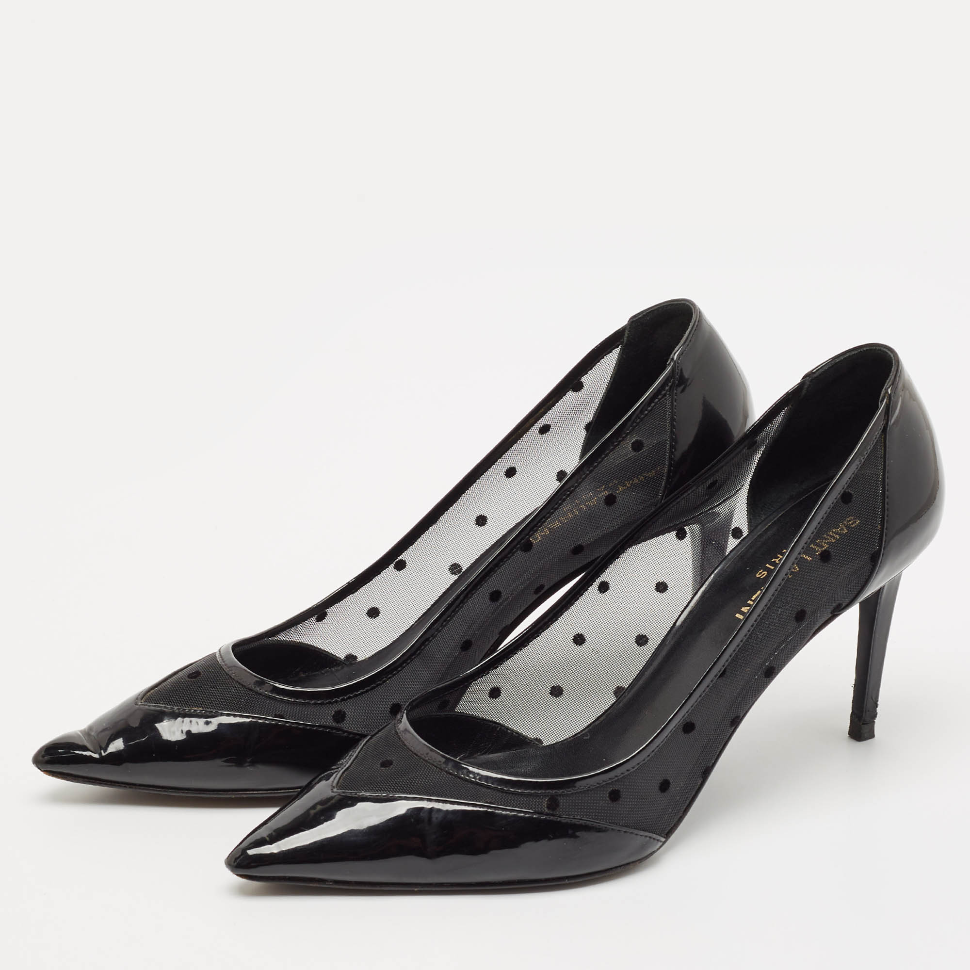 Saint Laurent Black Mesh and Leather Pointed Toe Pumps Size 39 