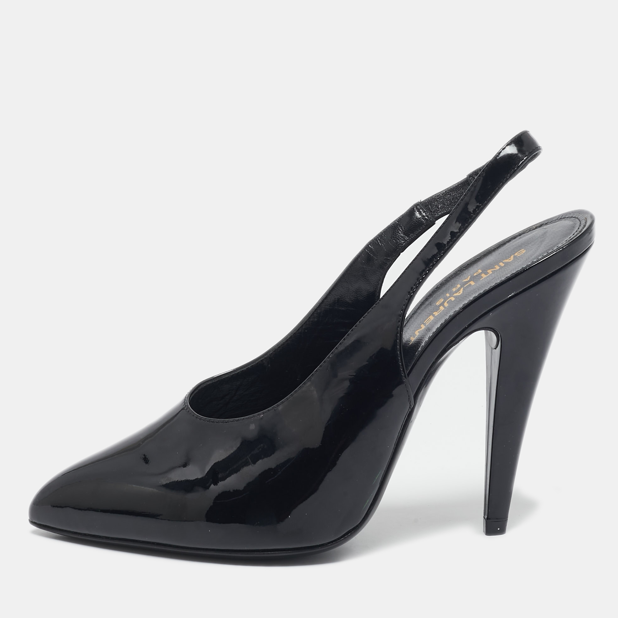 

Saint Laurent Black Patent Leather George Slingback Pumps Size