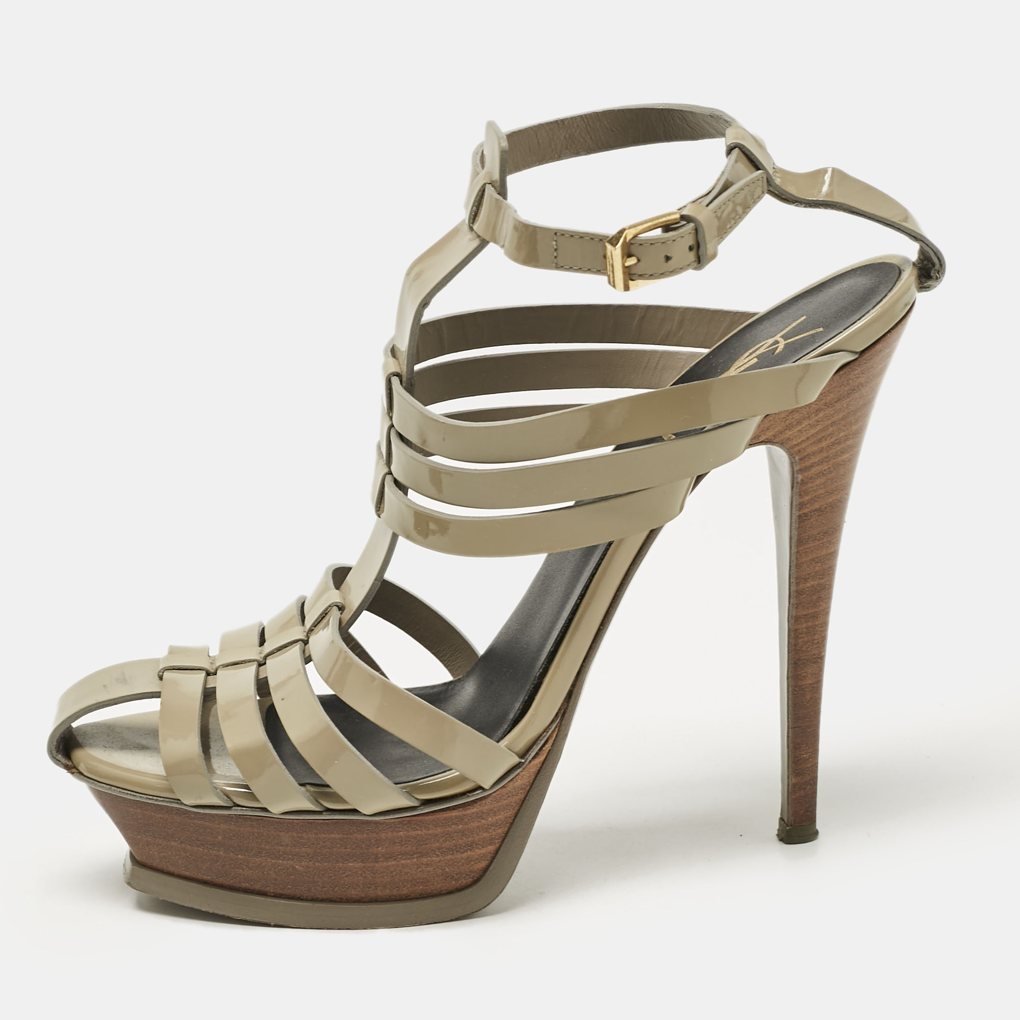 

Saint Laurent Green Patent Leather Ankle Strap Sandals Size, Grey