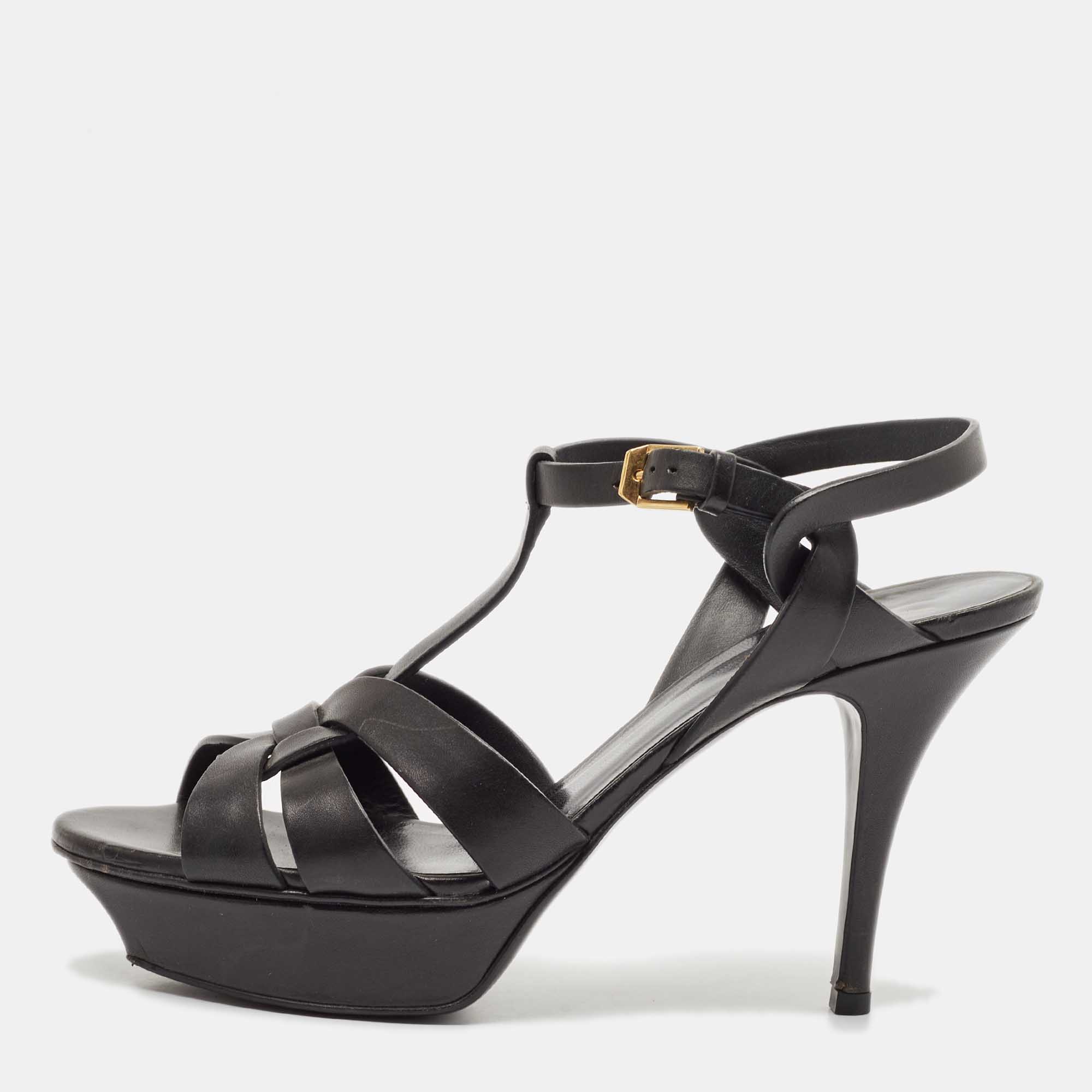 

Saint Laurent Black Leather Tribute Platform Sandals Size