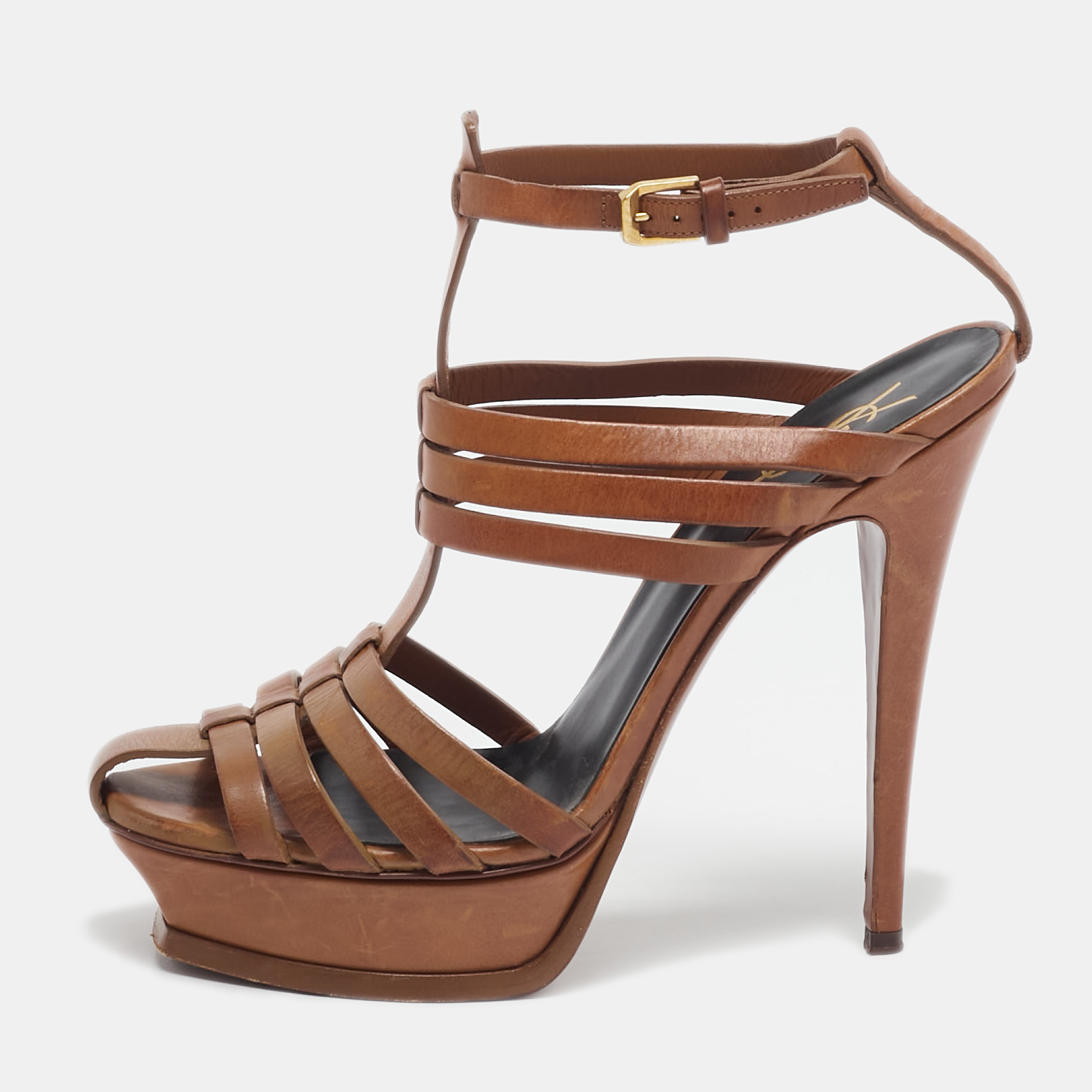 

Saint Laurent Brown Leather Ankle Strap Sandals Size