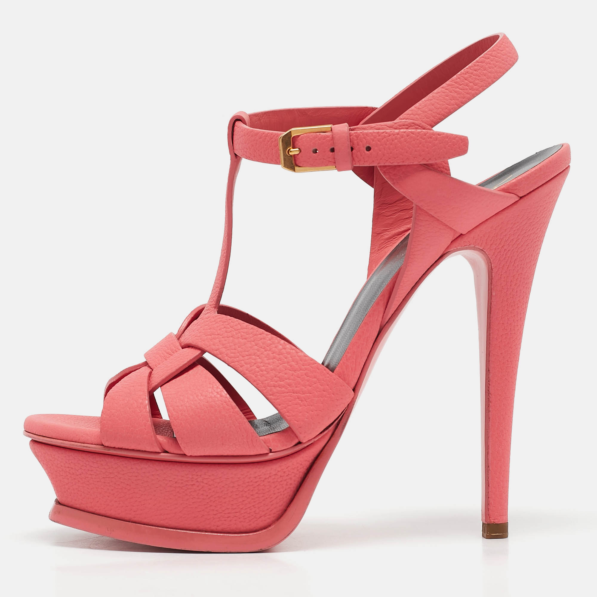 

Saint Laurent Coral Pink Leather Tribute Sandals Size