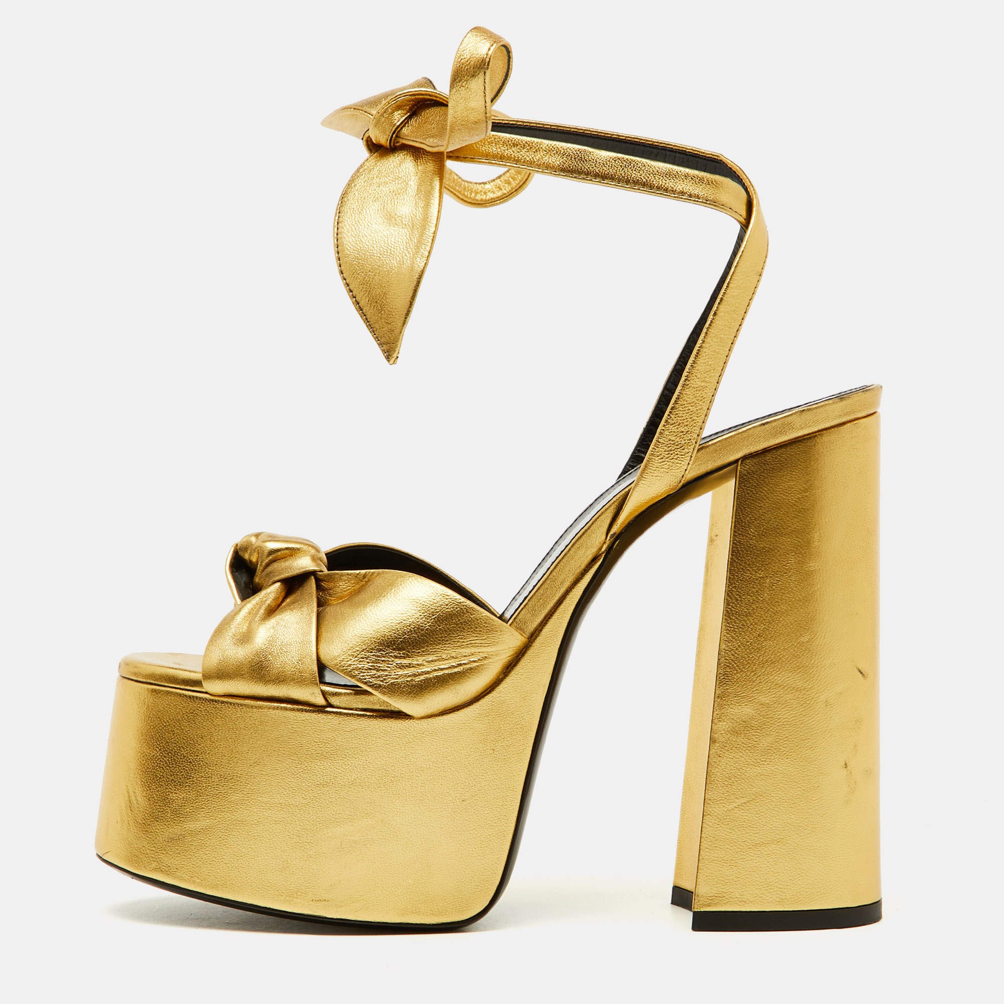 

Saint Laurent Gold Leather Bianca Platform Sandals Size