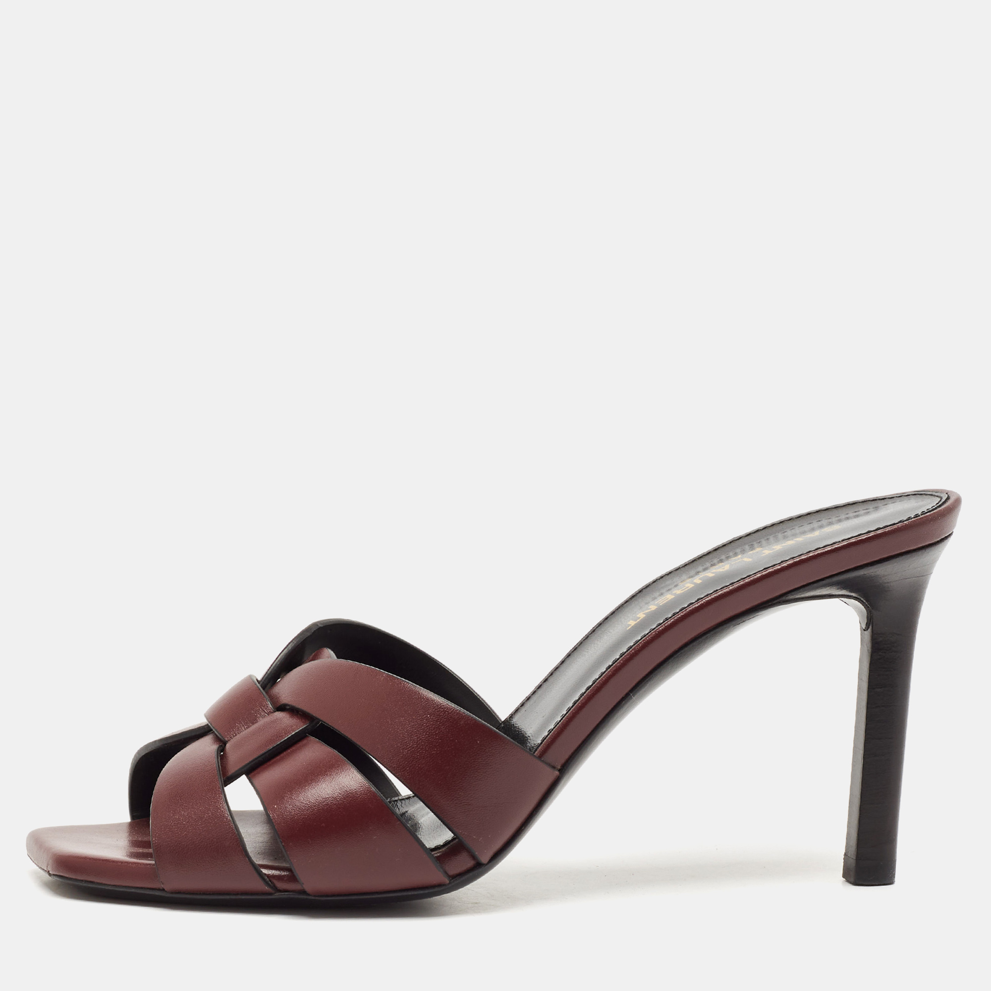 

Saint Laurent Burgundy Leather Tribute Slides Sandals Size