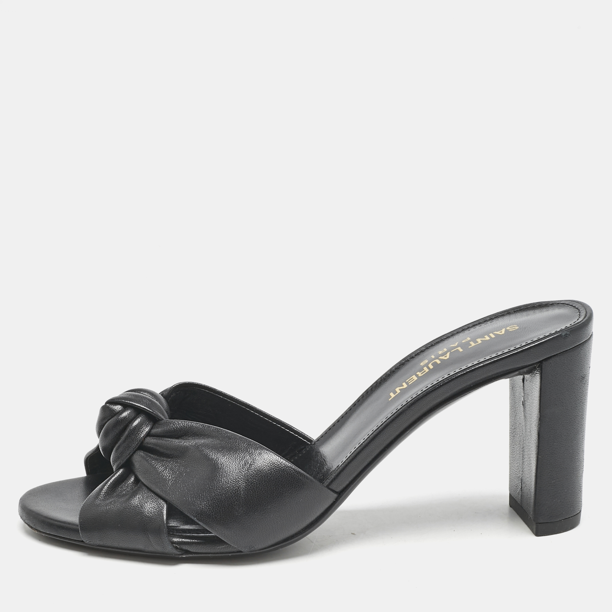 

Saint Laurent Black Leather Bianca Slide Sandals Size