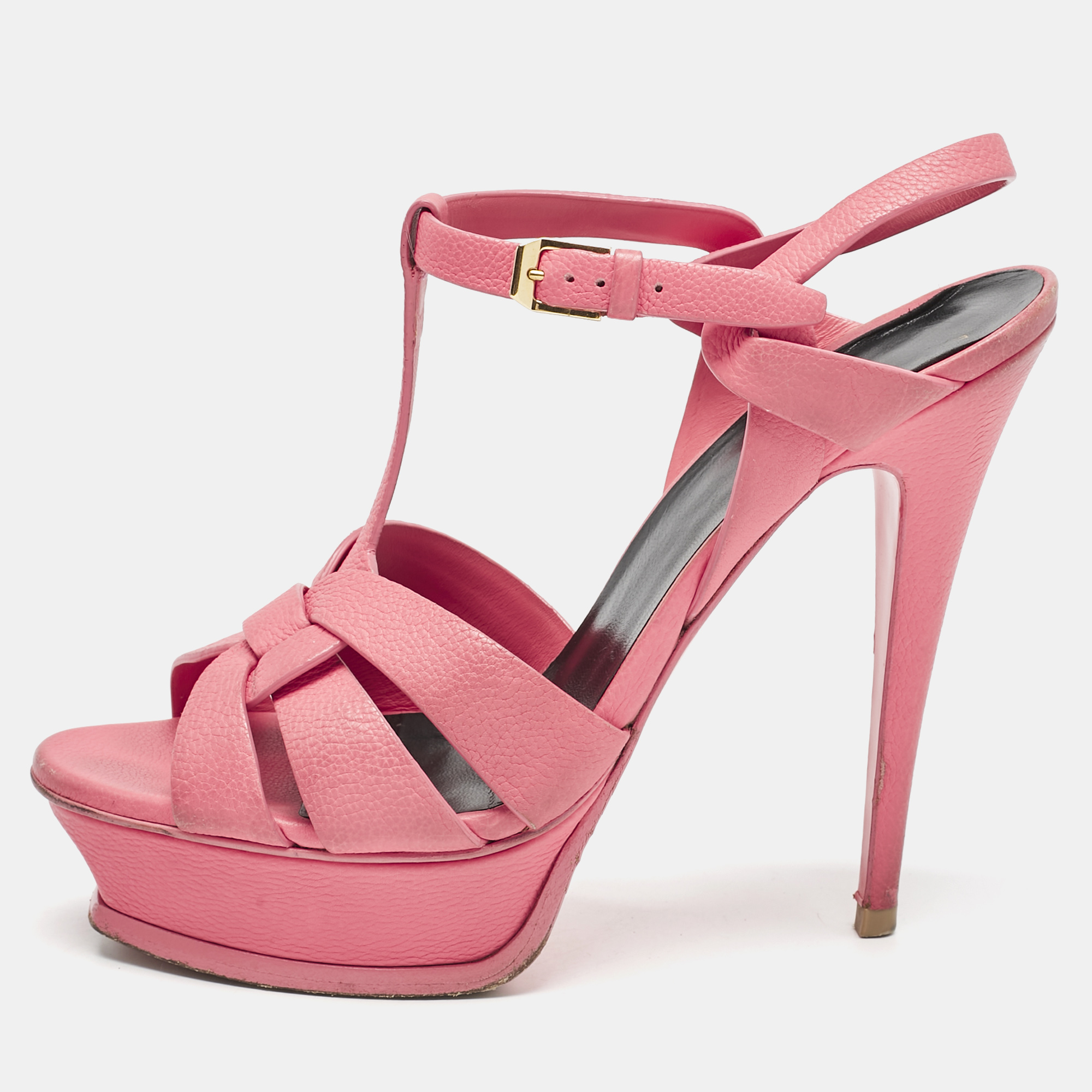 

Saint Laurent Coral Pink Leather Tribute Sandals Size