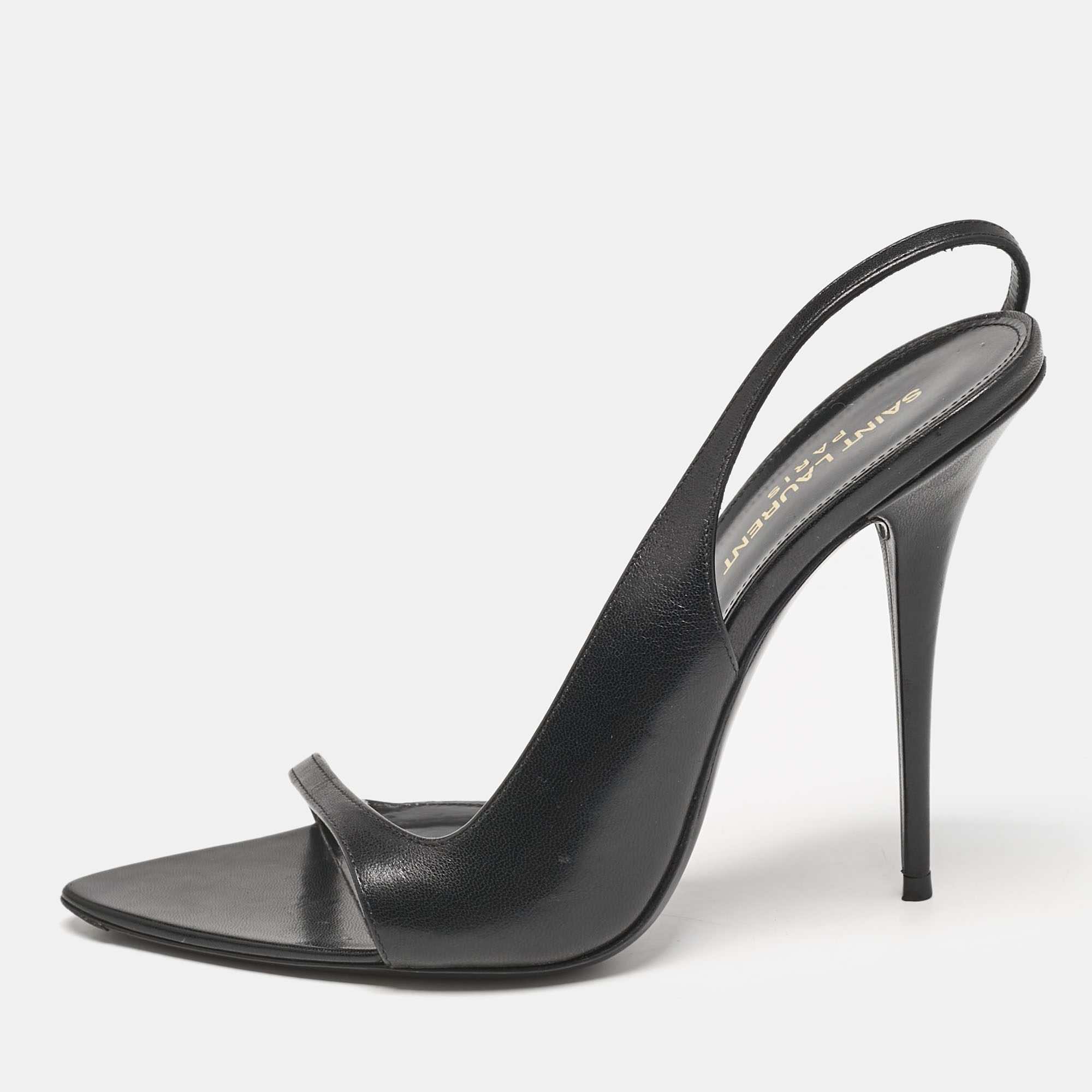 

Saint Laurent Black Leather Slingback Sandals Size