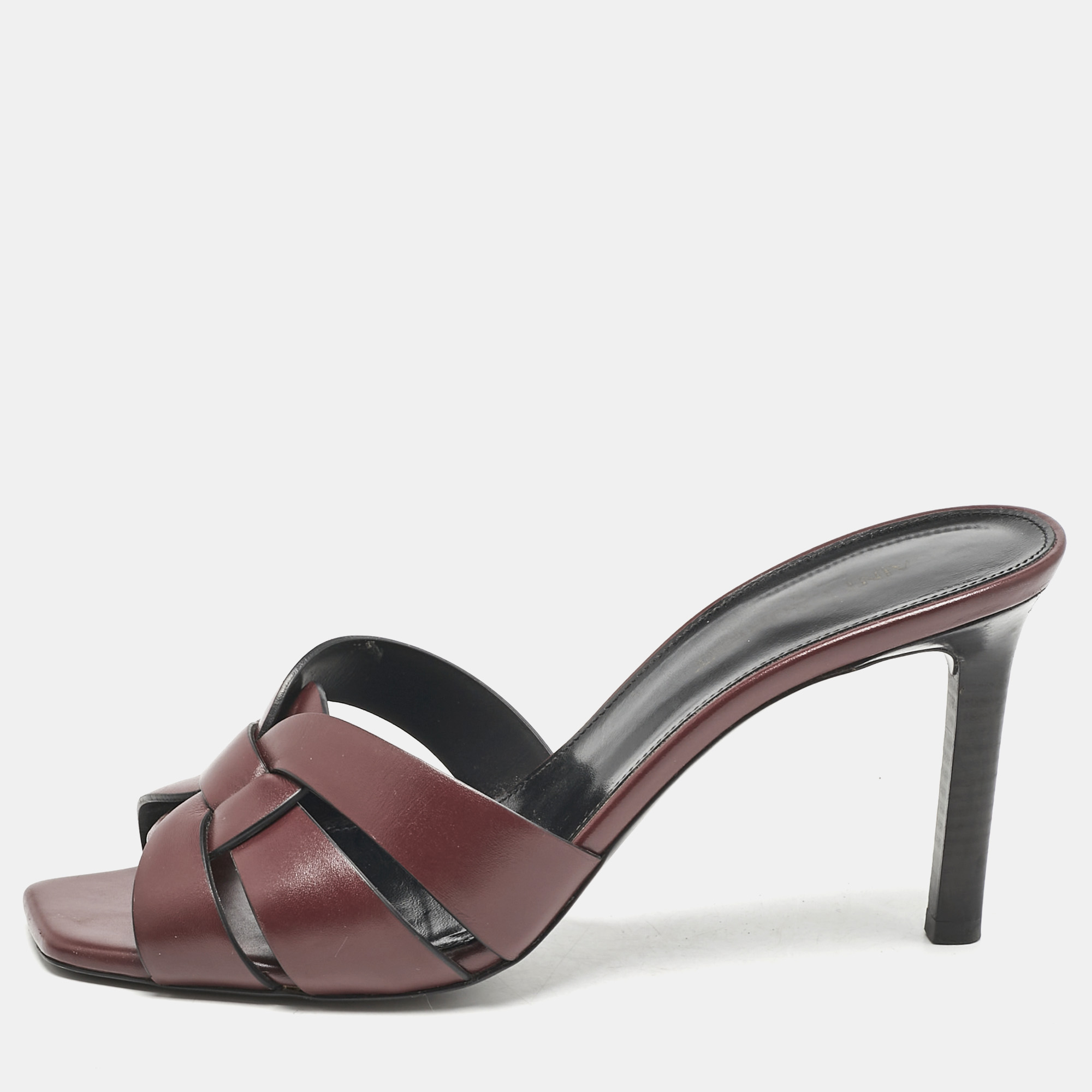 

Saint Laurent Burgundy Leather Tribute Slides Sandals Size