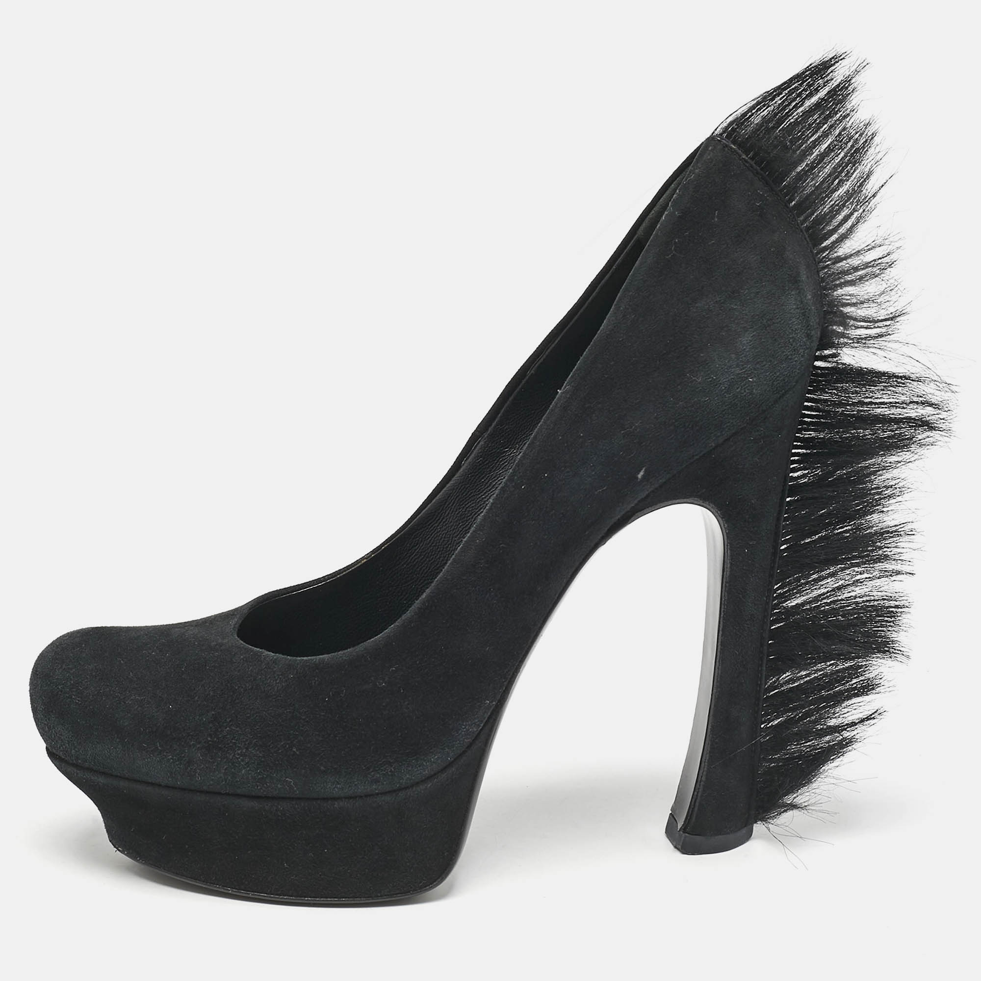 

Saint Laurent Black Fur and Suede Platform Pumps Size