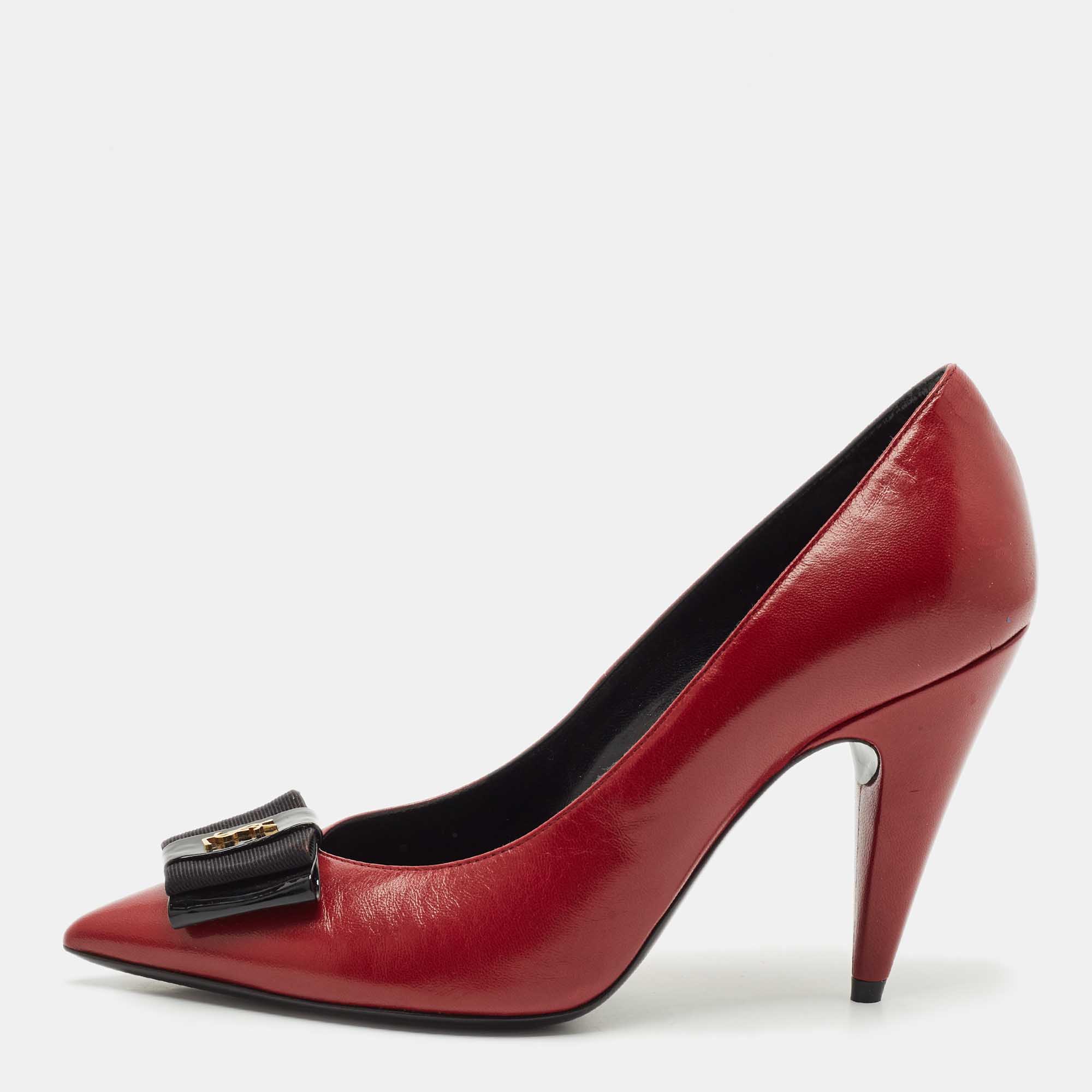 

Saint Laurent Dark Red Leather Anais Bow Pointed Toe Pumps Size