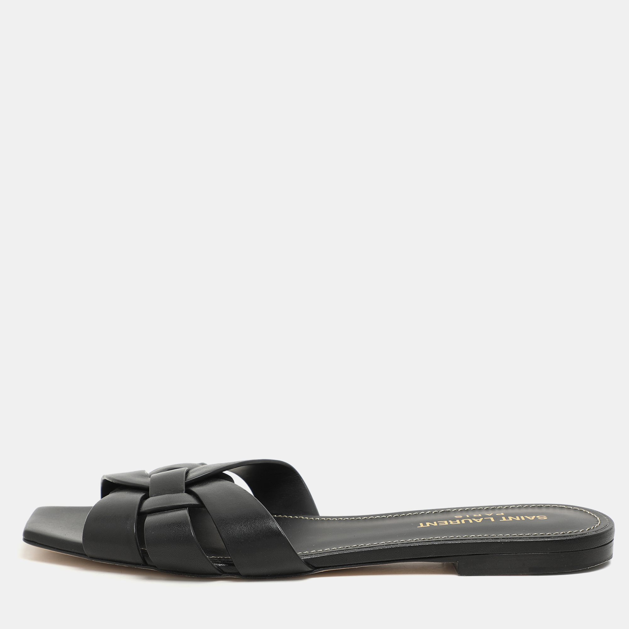 

Saint Laurent Black Leather Tribute Flat Slides Size