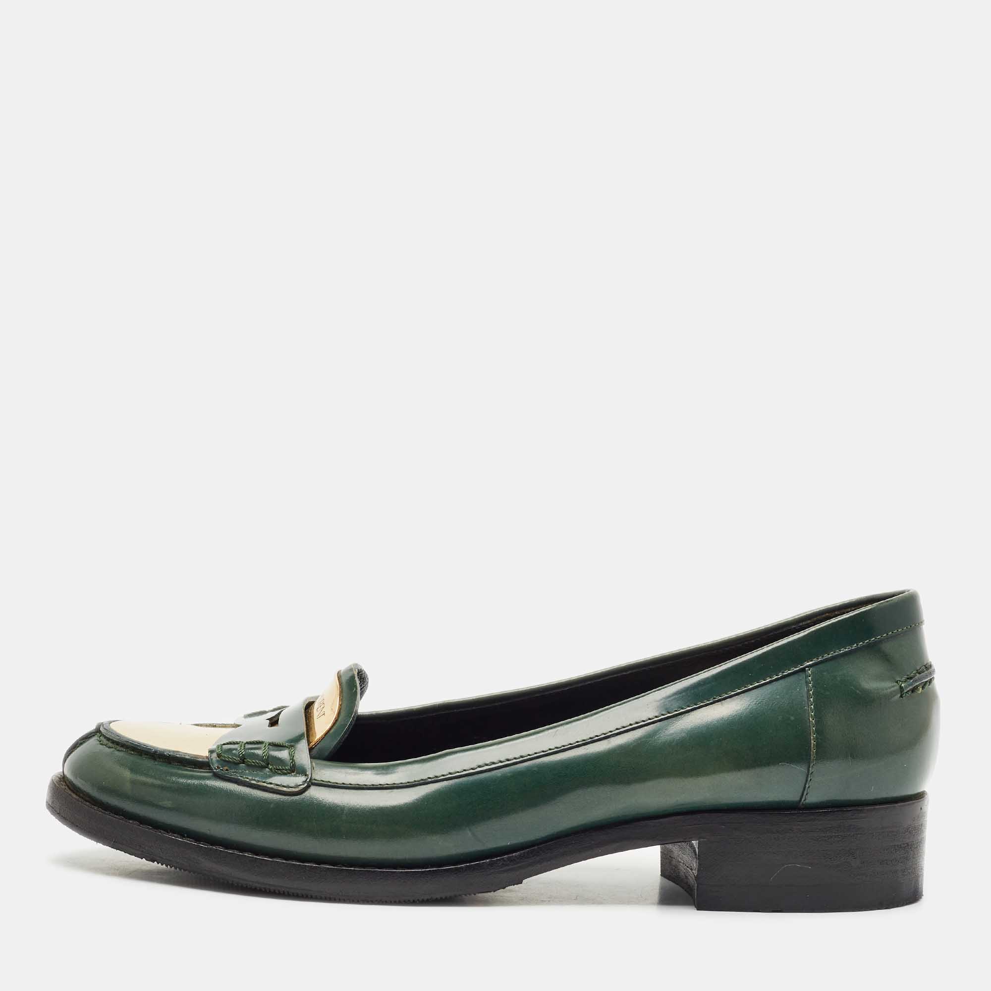 

Saint Laurent Green Leather Penny Loafers Size