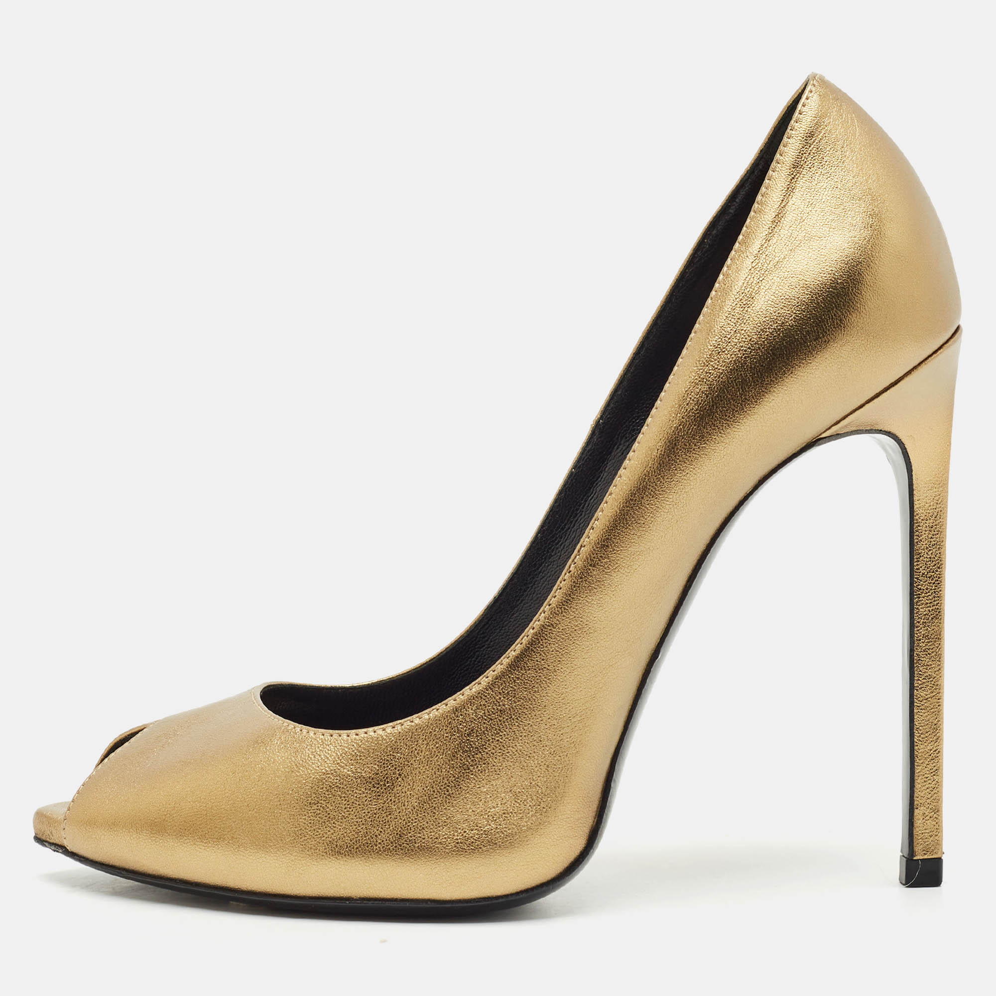 

Saint Laurent Gold Leather Peep Toe Pumps Size