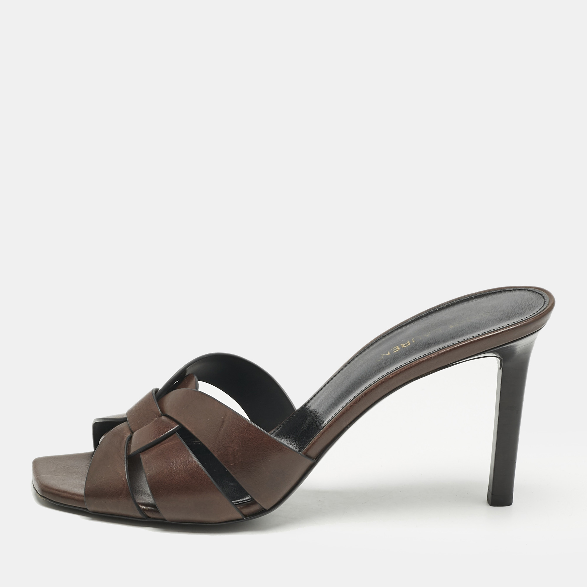 

Saint Laurent Dark Brown Tribute Slide Sandals Size