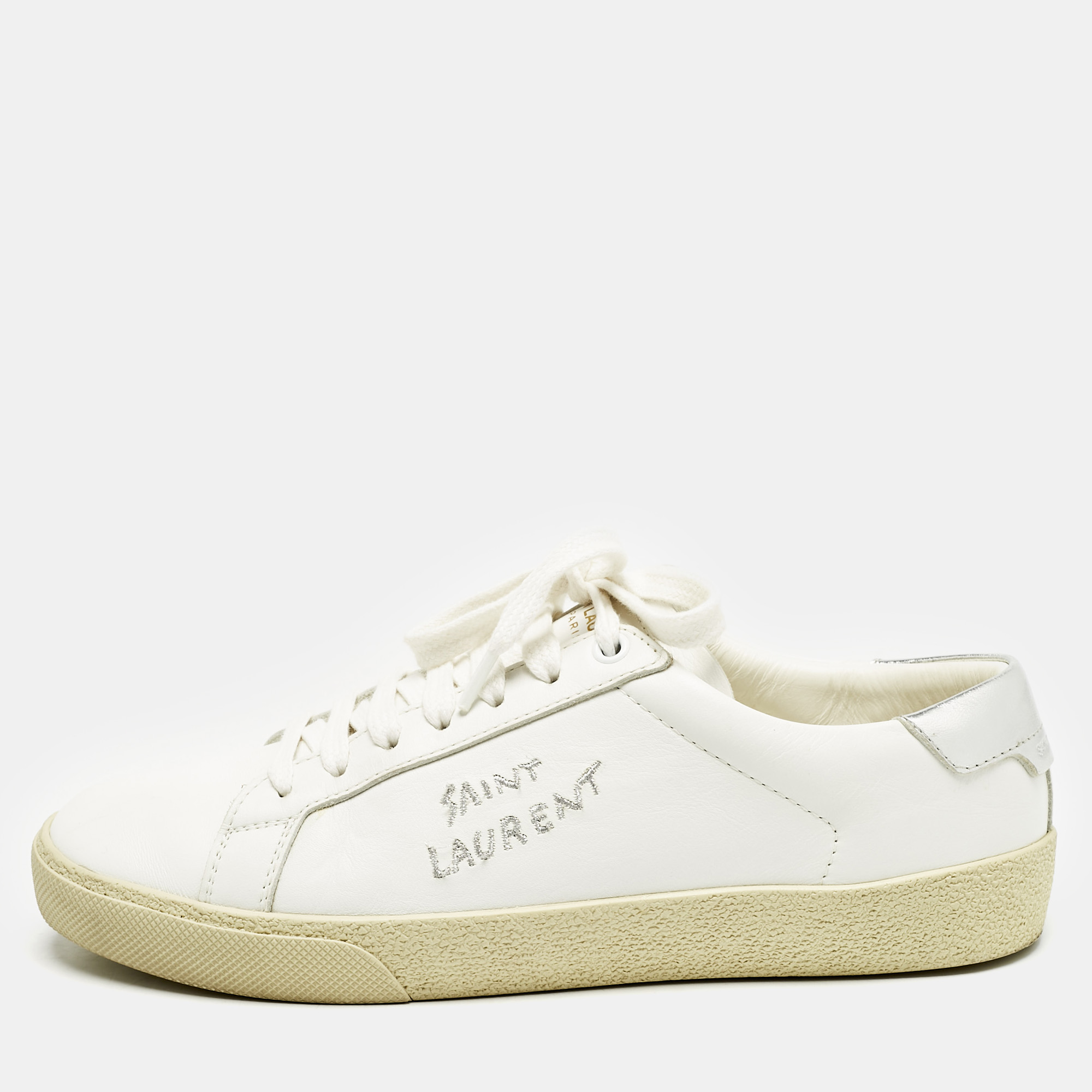 Pre-owned Saint Laurent White Leather Court Classic Sl/06 Sneakers Size 38.5