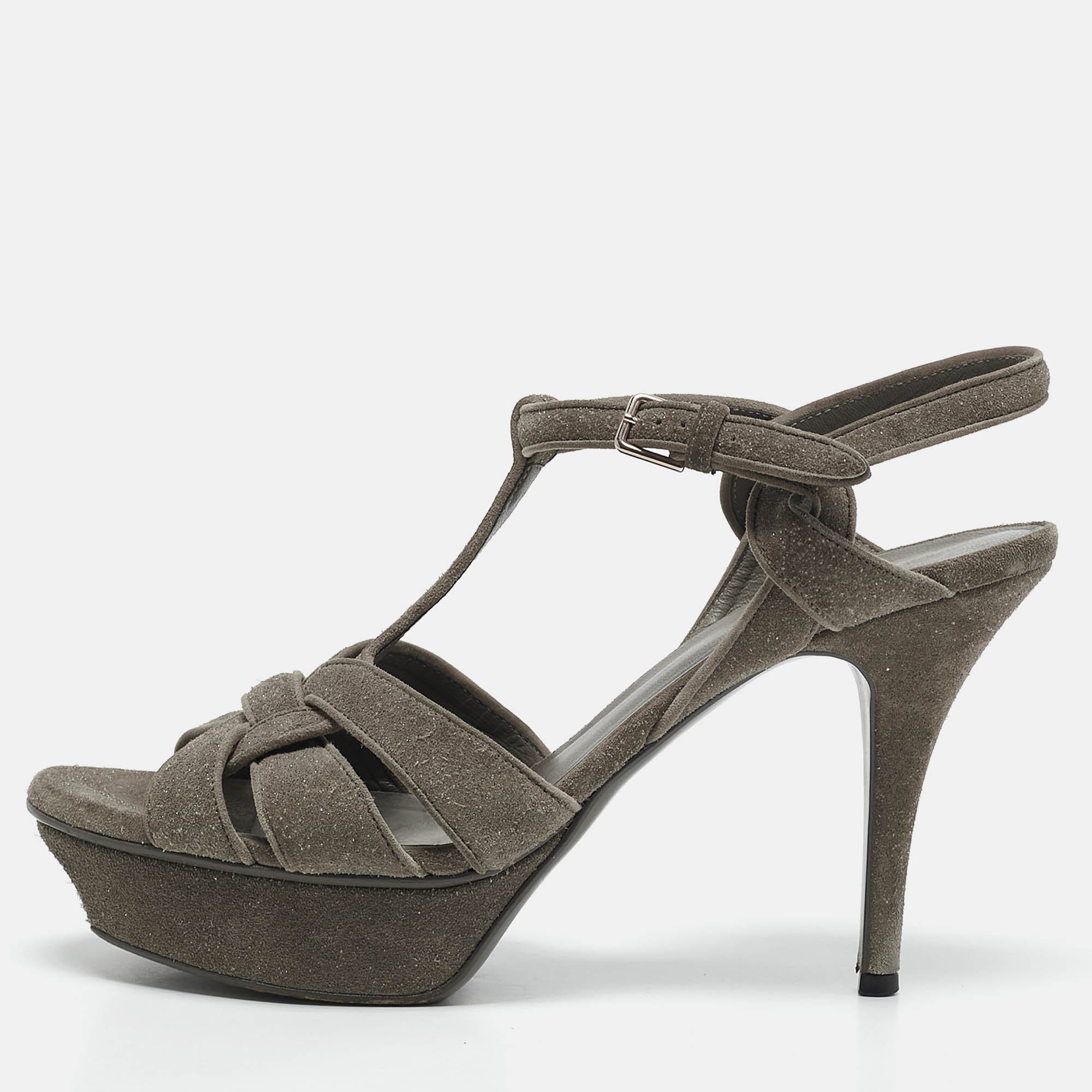 

Saint Laurent Grey Suede Tribute Ankle Strap Sandals Size