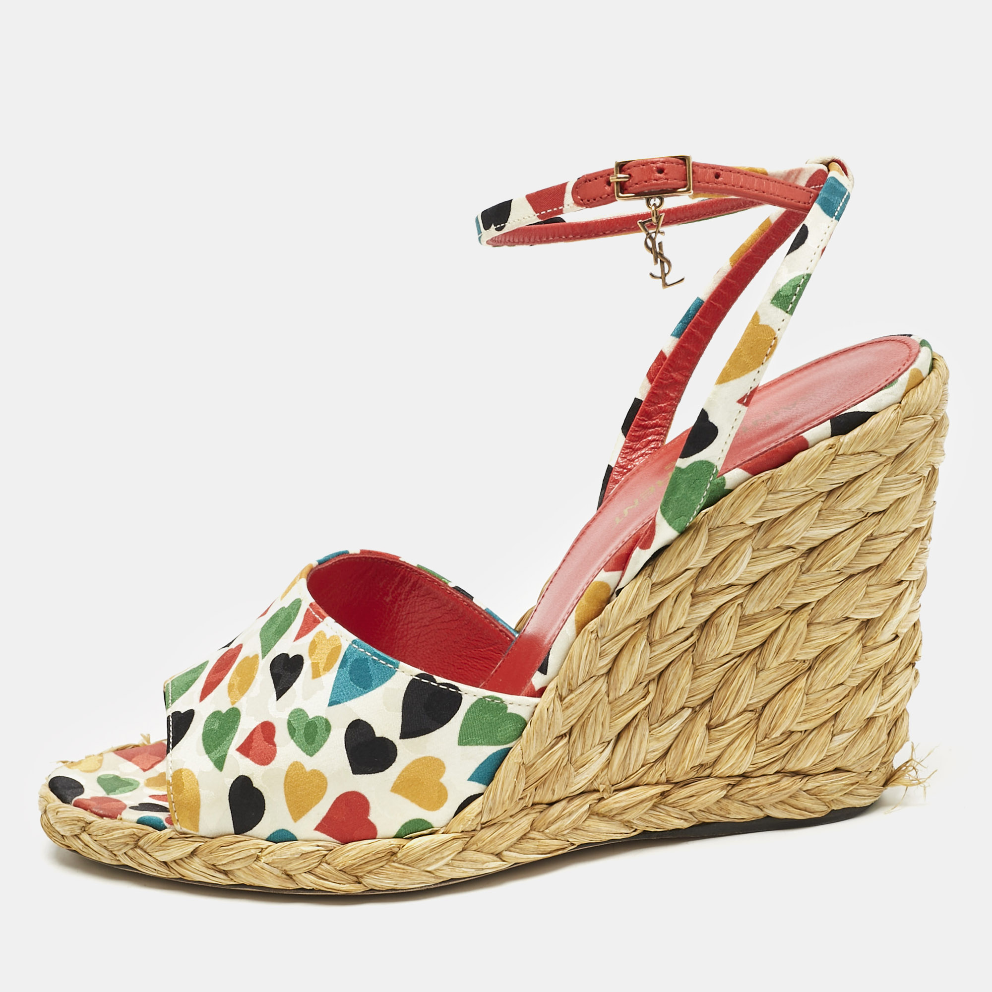 

Saint Laurent Multicolor Fabric Raffia Wedge Sandals Size