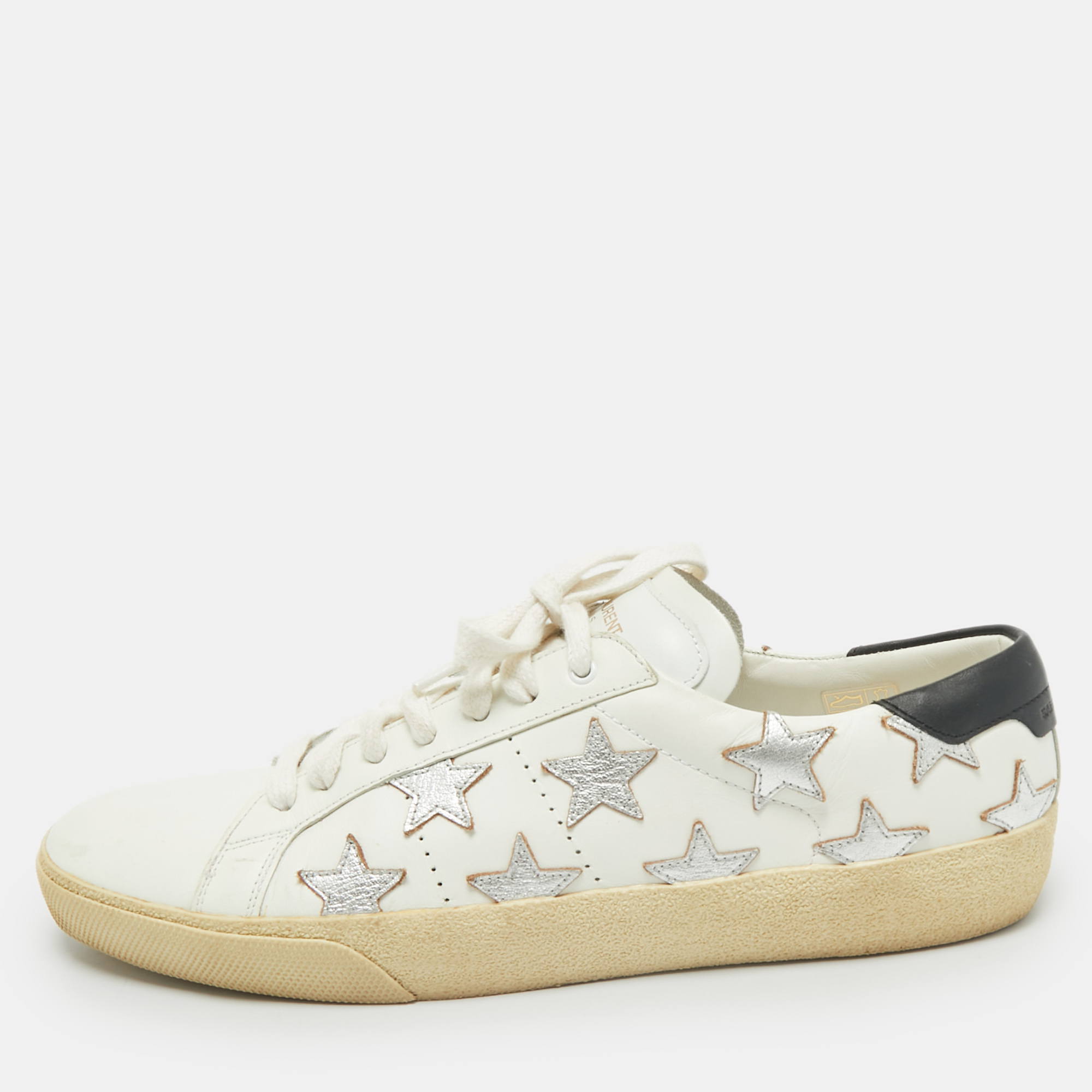 Pre-owned Saint Laurent White Leather Star Court Classic California Sneakers Size 40