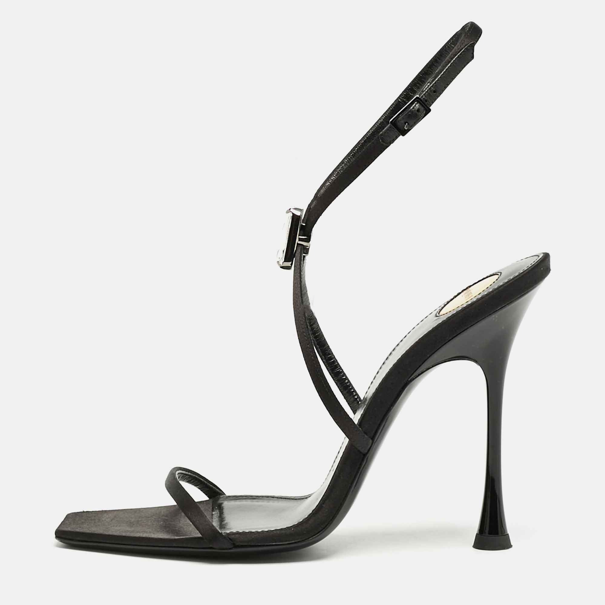 

Saint Laurent Black Satin Harlow Crystals Ankle Strap Sandals Size