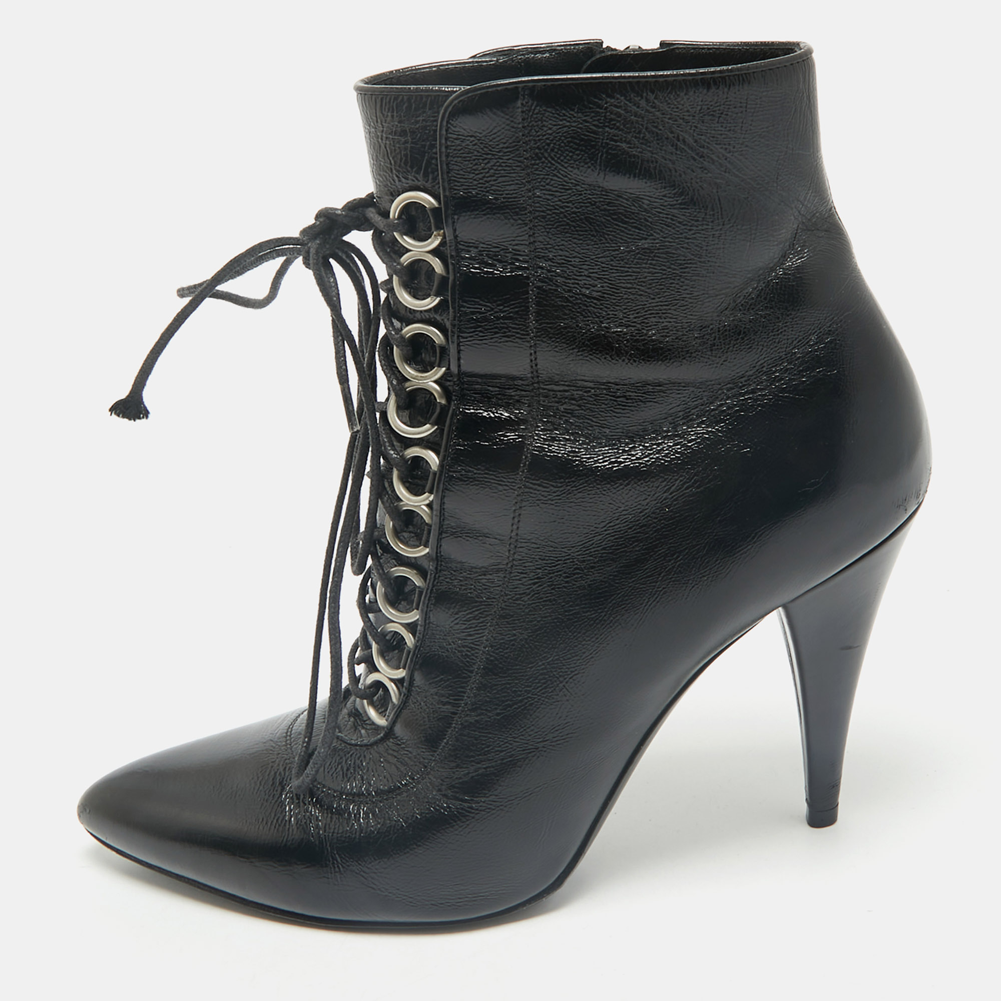 

Saint Laurent Black Leather Fetish Ankle Booties Size