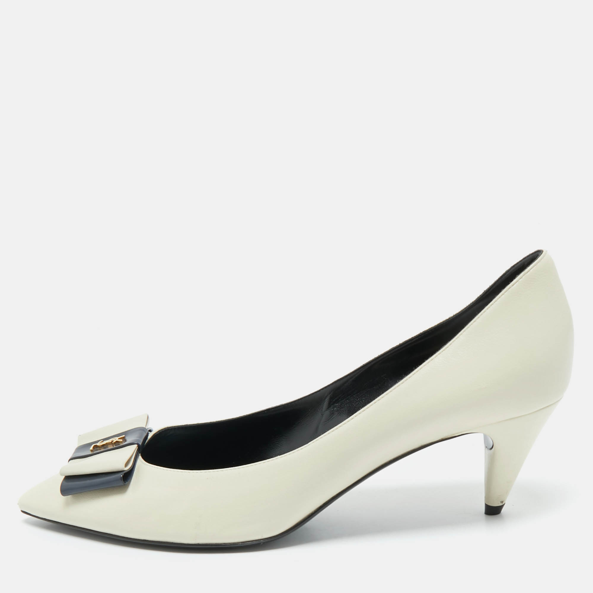 

Saint Laurent Cream Leather Anais YSL Bow Pumps Size