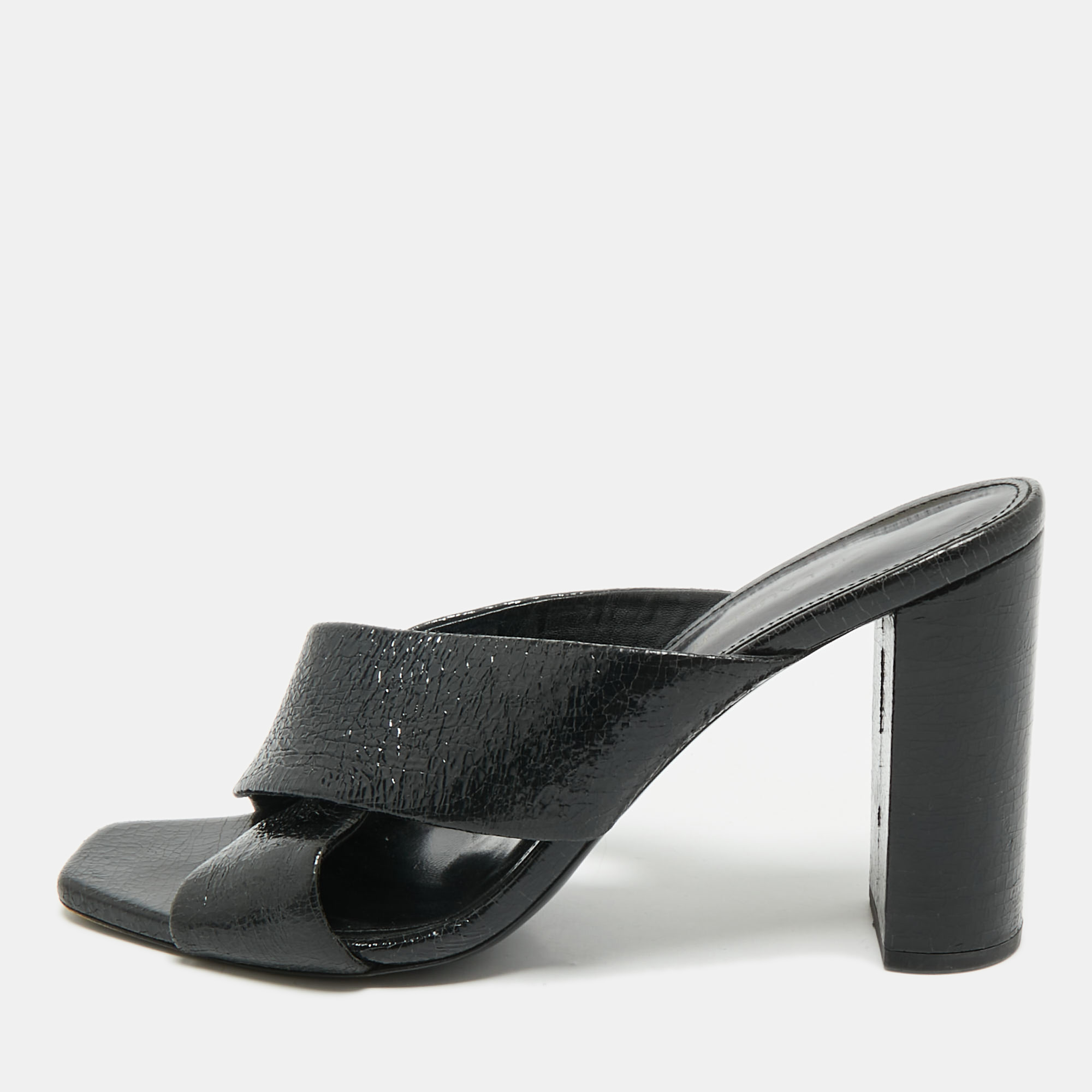 

Saint Laurent Black Leather Loulou Criss Cross Block Heel Sandals Size