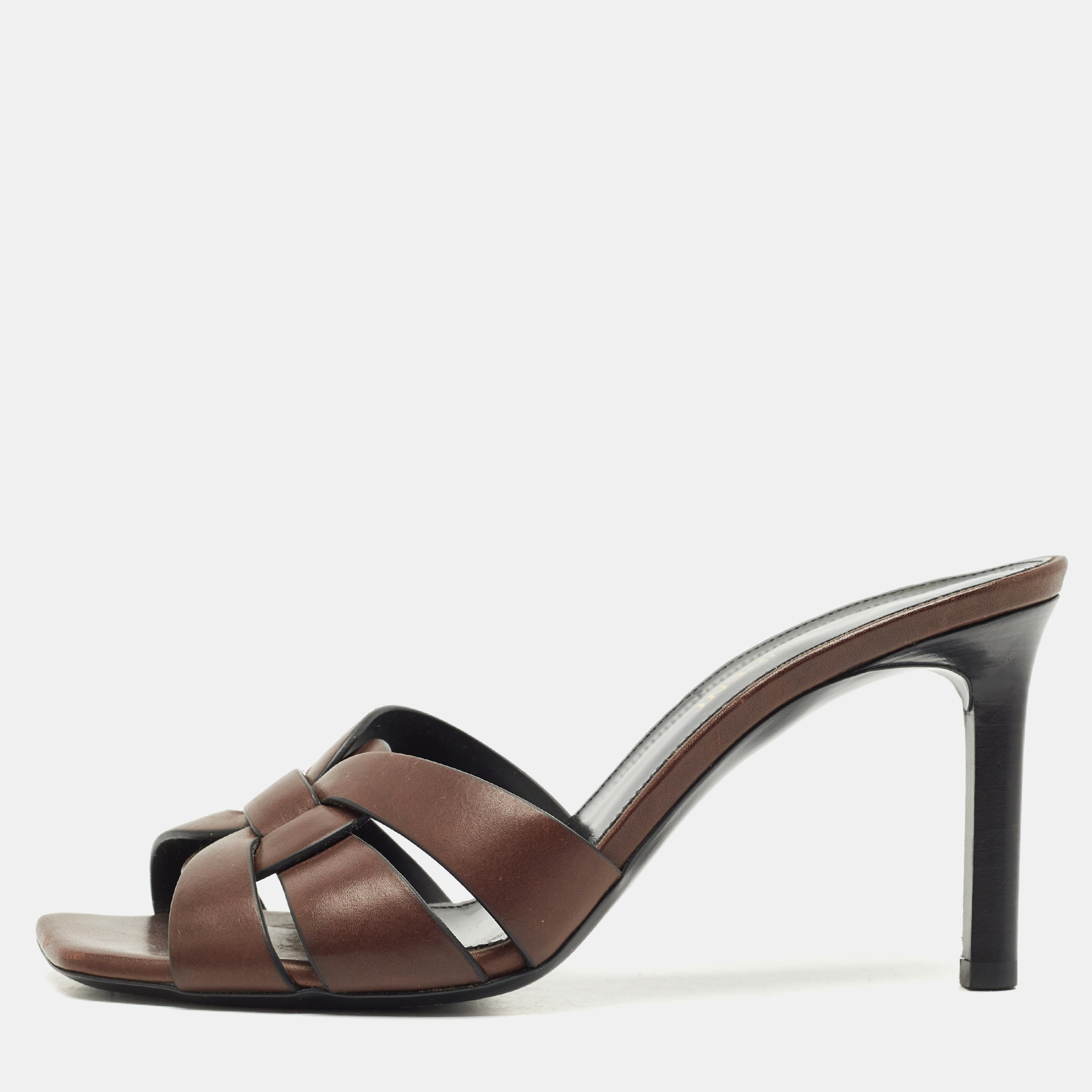 

Saint Laurent Brown Leather Tribute Slide Sandals Size