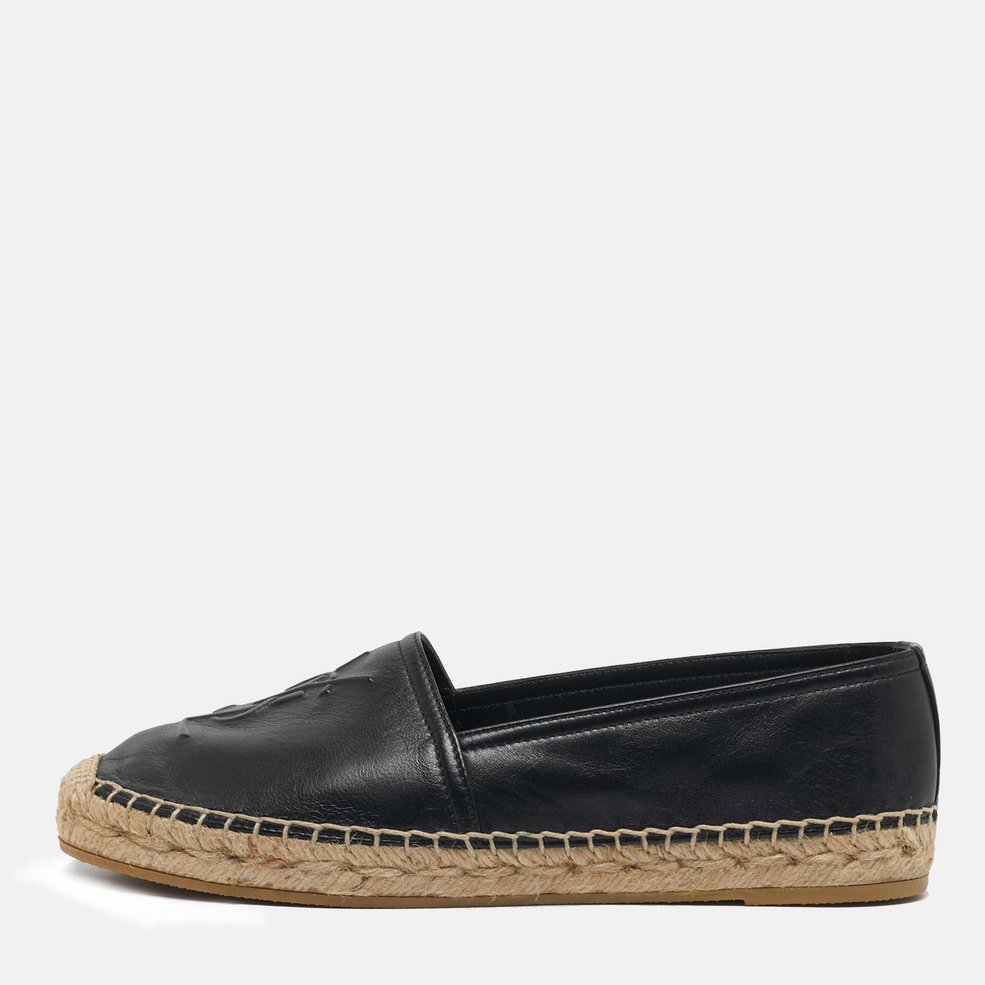 

Saint Laurent Black Leather Logo Espadrille Flats Size
