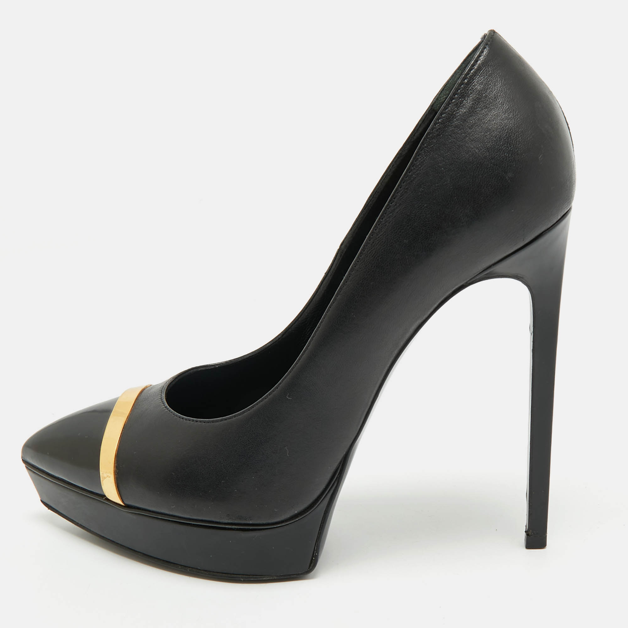 

Saint Laurent Black Leather Janis Pointed Toe Platform Pumps Size
