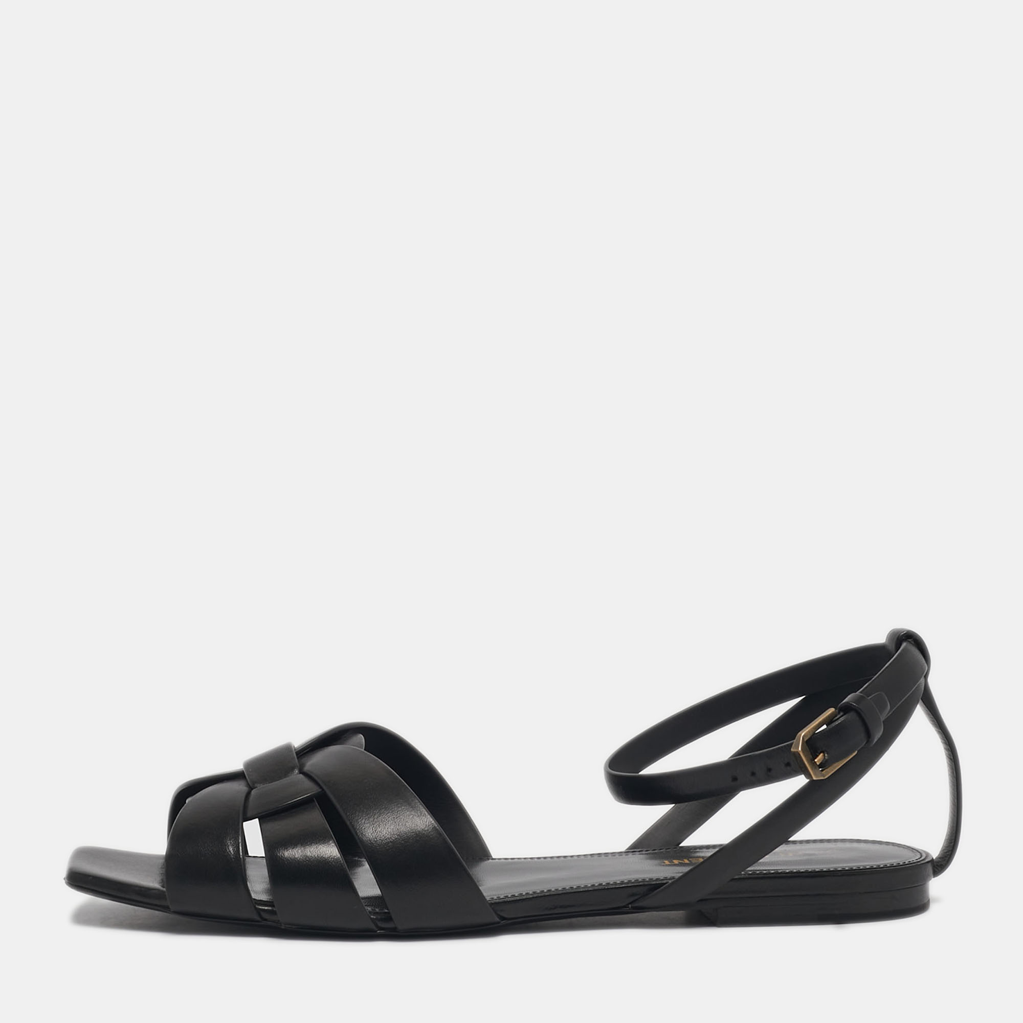 

Saint Laurent Black Leather Tribute Flat Sandals Size