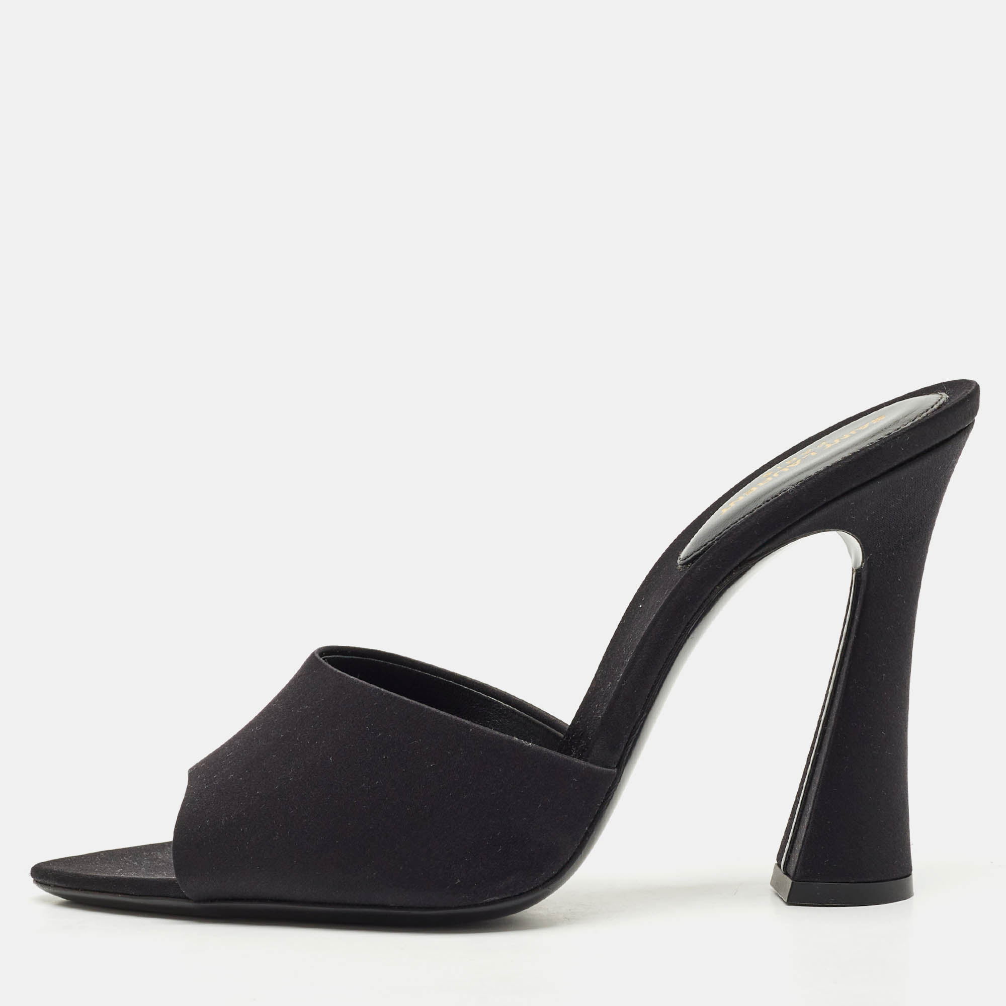 

Saint Laurent Black Satin Romy Slide Sandals Size