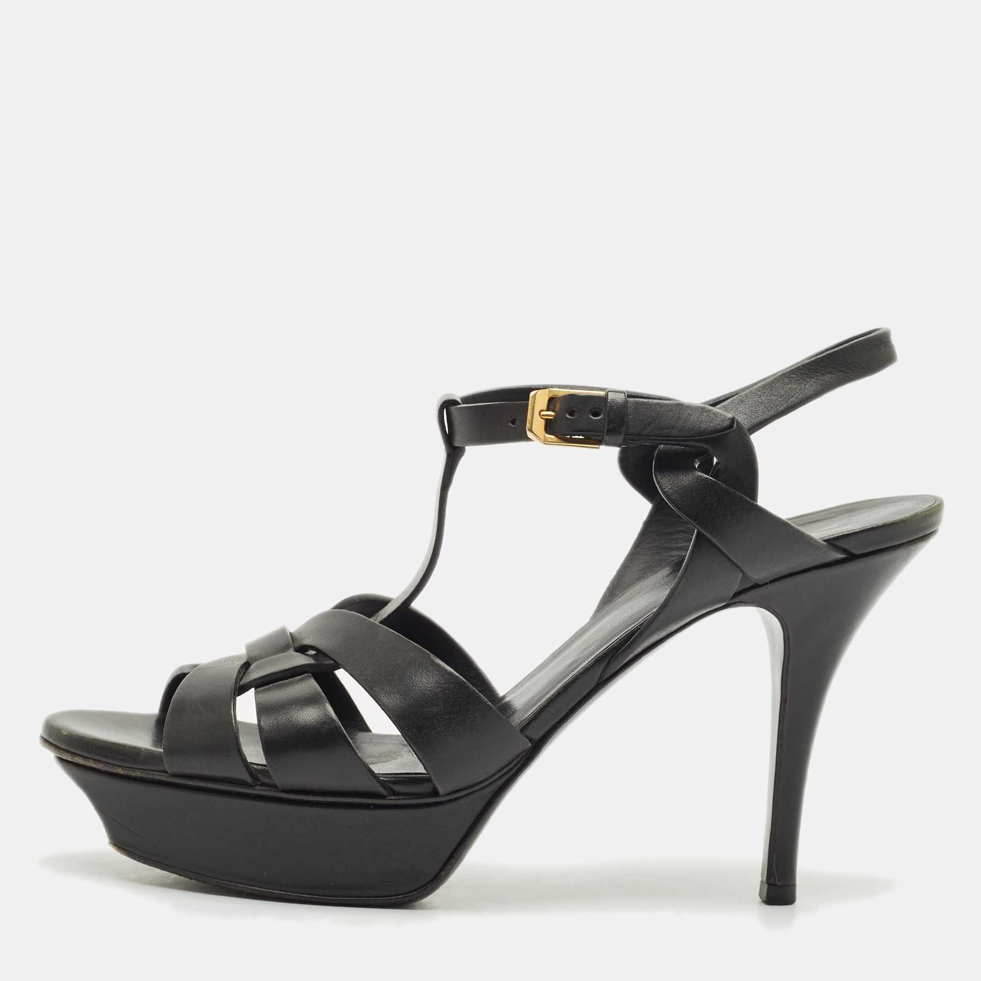 

Saint Laurent Black Leather Tribute Platform Sandals Size